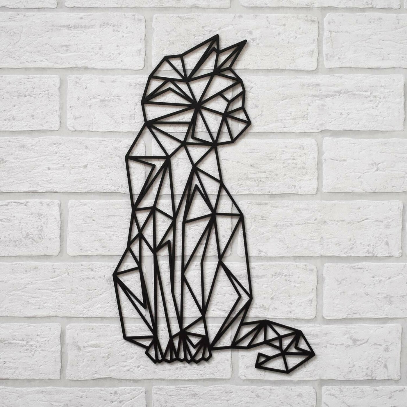 Geometric Wooden Wall Art - Cat | Black