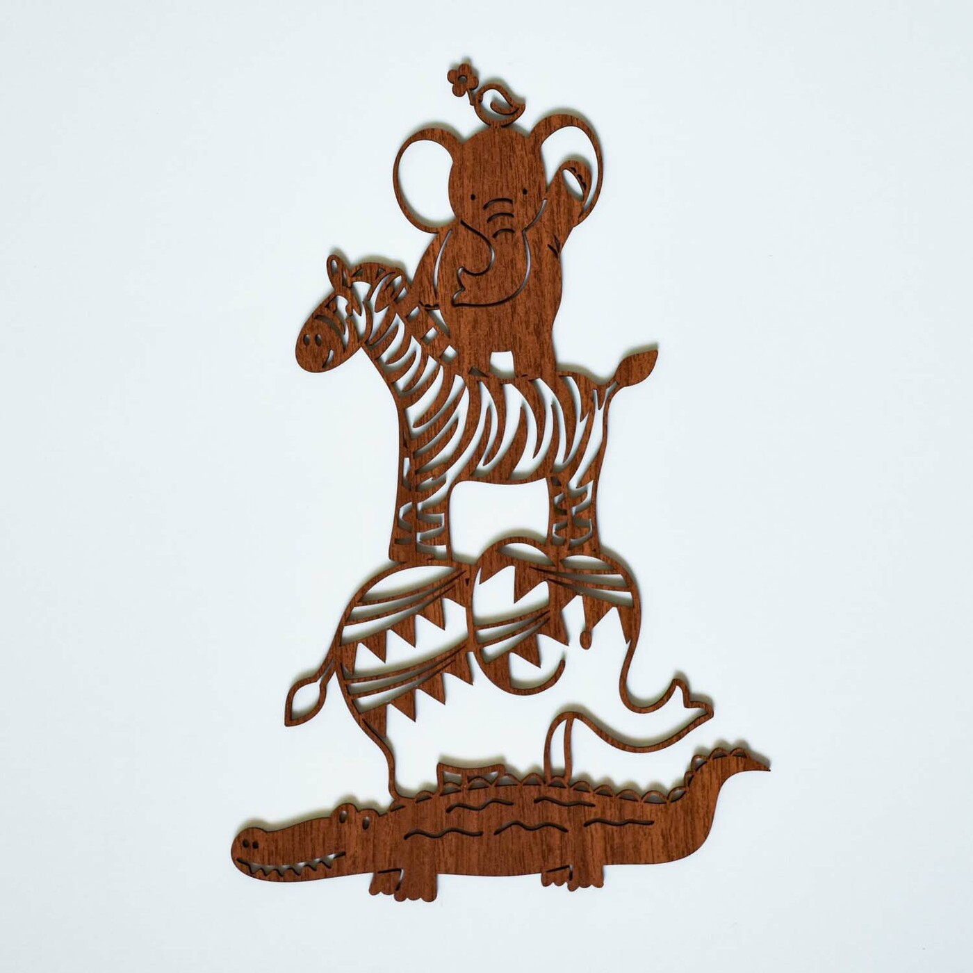 Drevená nálepka na stenu - zvieratká | Orech