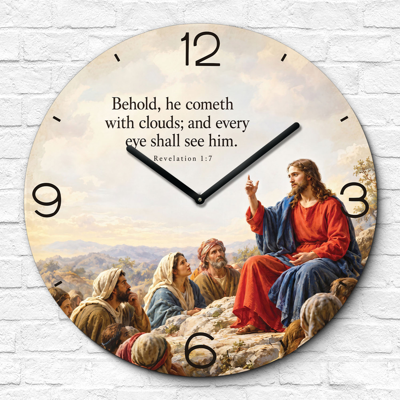 Christian wooden clock with Jesus - Promise of return