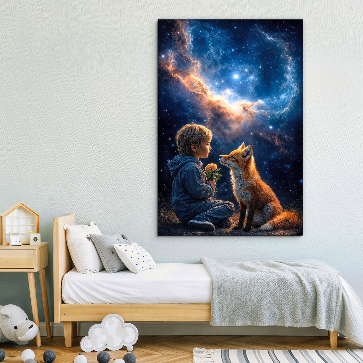 Drevený obraz na stenu - Malý princ a líška