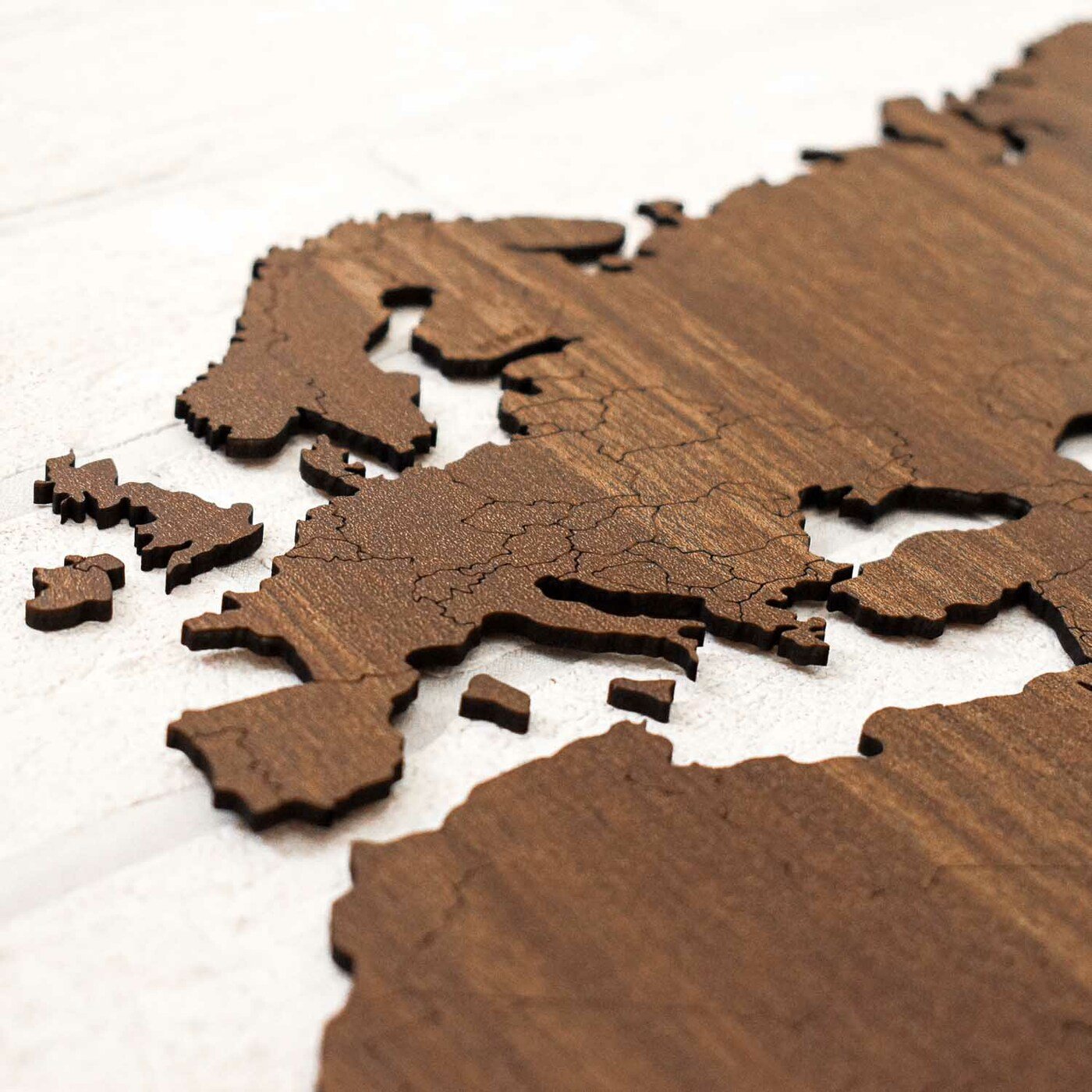 Wooden 3D World Map with Marked State Borders | Walnut