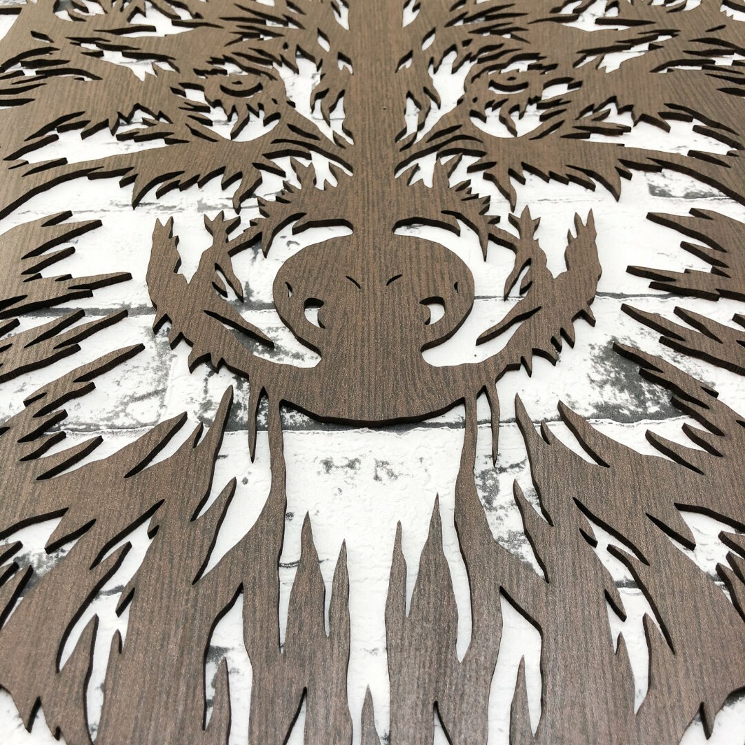 Wooden Wall Art - Wolf in Frame | Wenge
