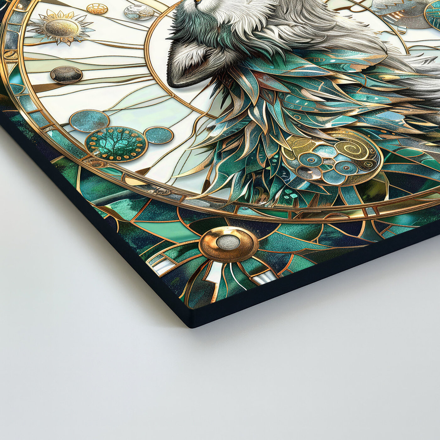 Dřevěný obraz vlka - Mystická vitráž