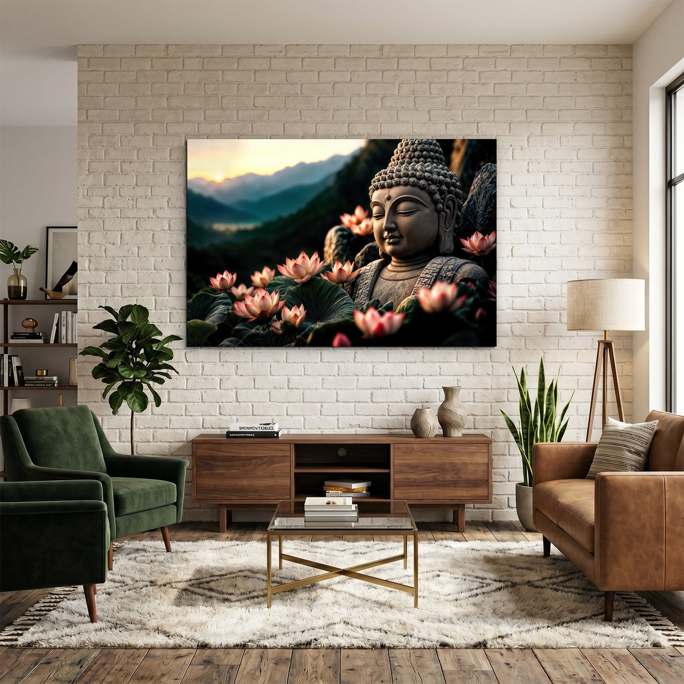 Drevený nástenný obraz - Buddha s lotosom