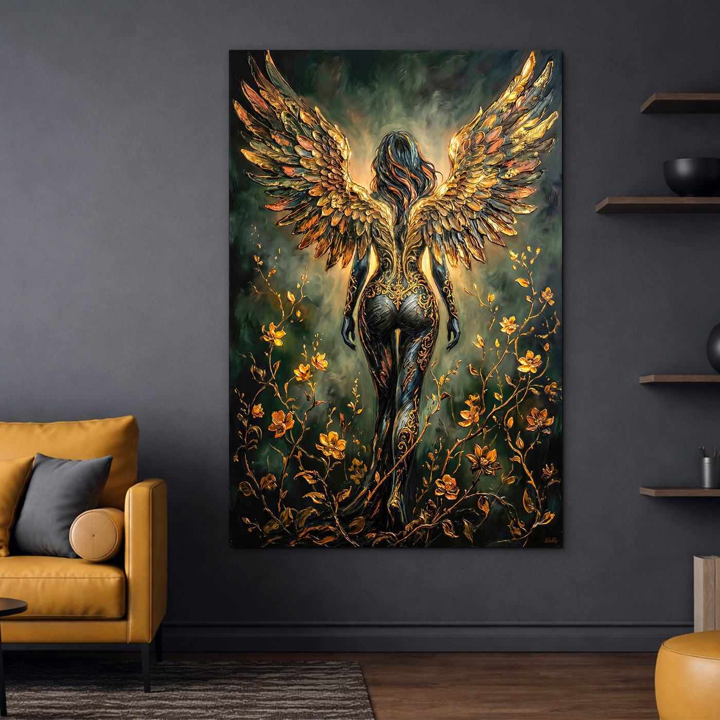 Spiritual painting - Angel among flowers