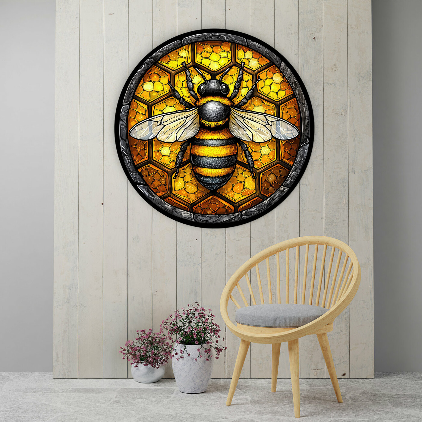 Wooden Wall Art - Bee on Honeycomb