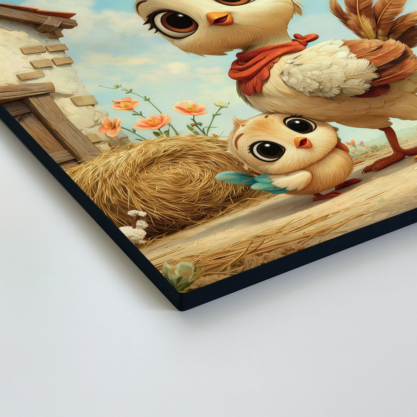 Drevený obraz farmy - Sliepka s kuriatkom