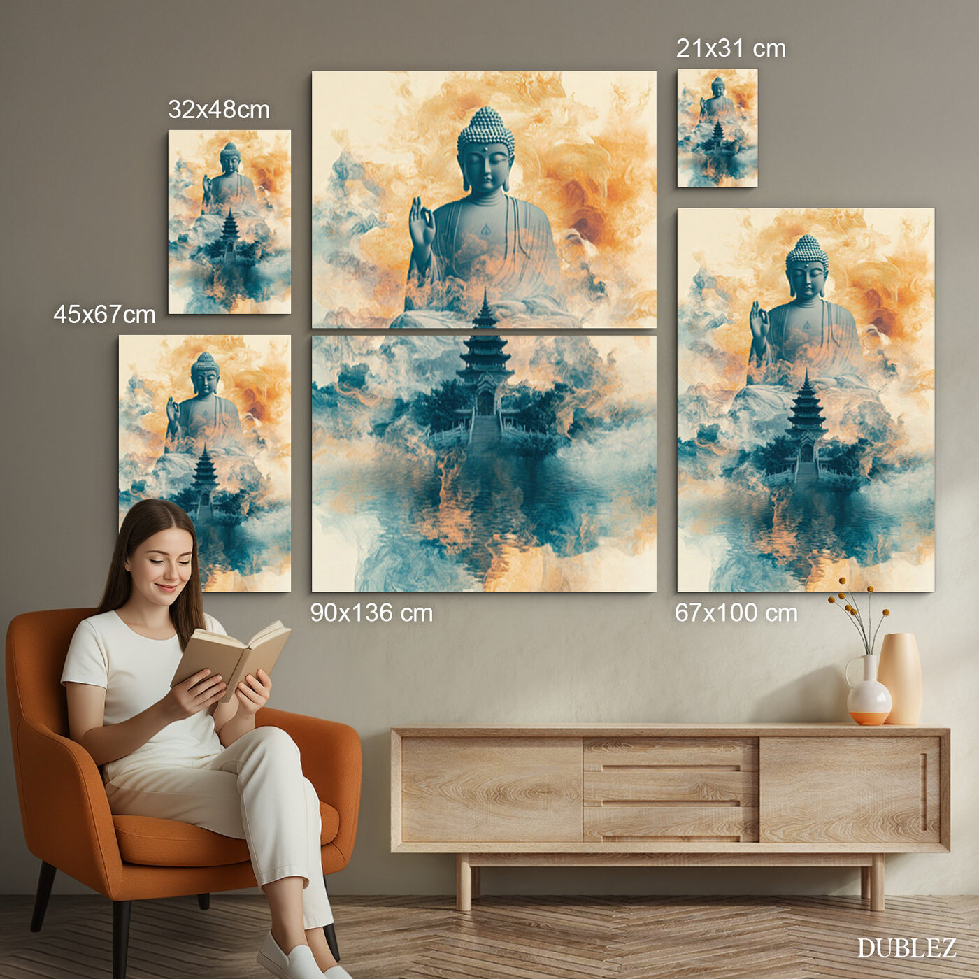 Drevený obraz - Budha nad chrámom | 90x136 cm