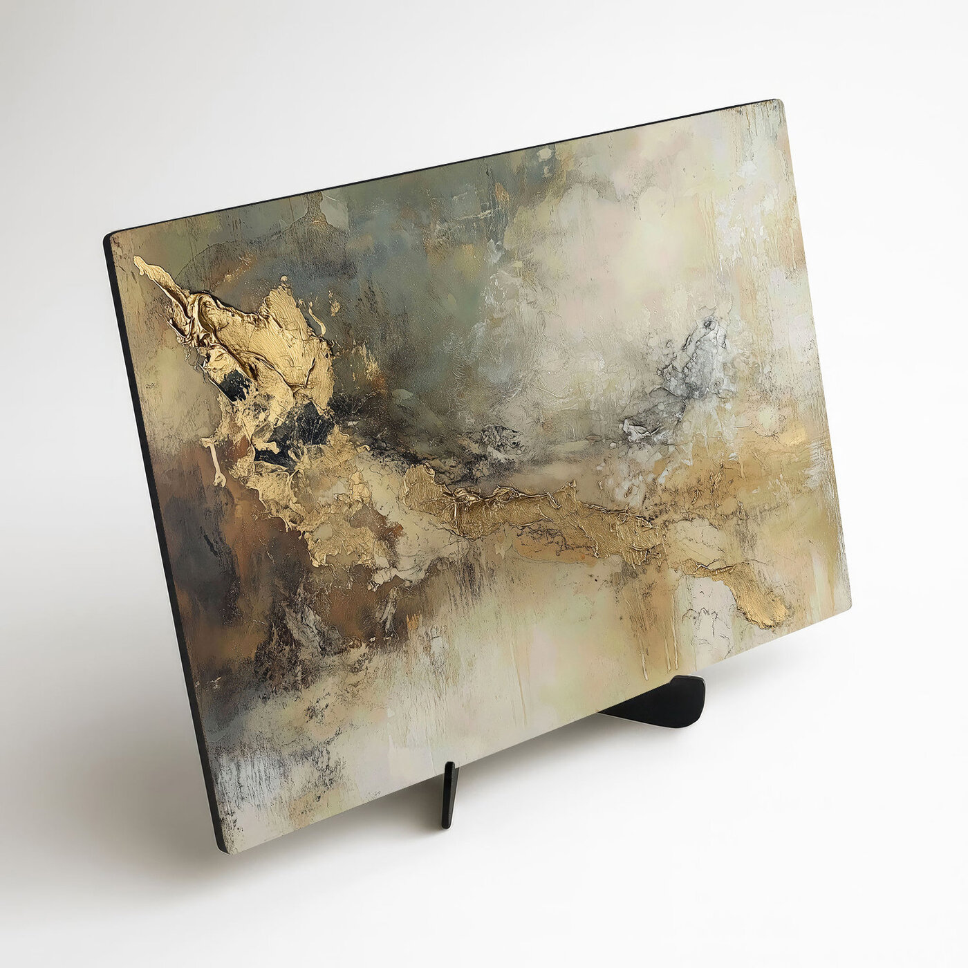 Abstraktný obraz na dreve - Zlatá elegancia