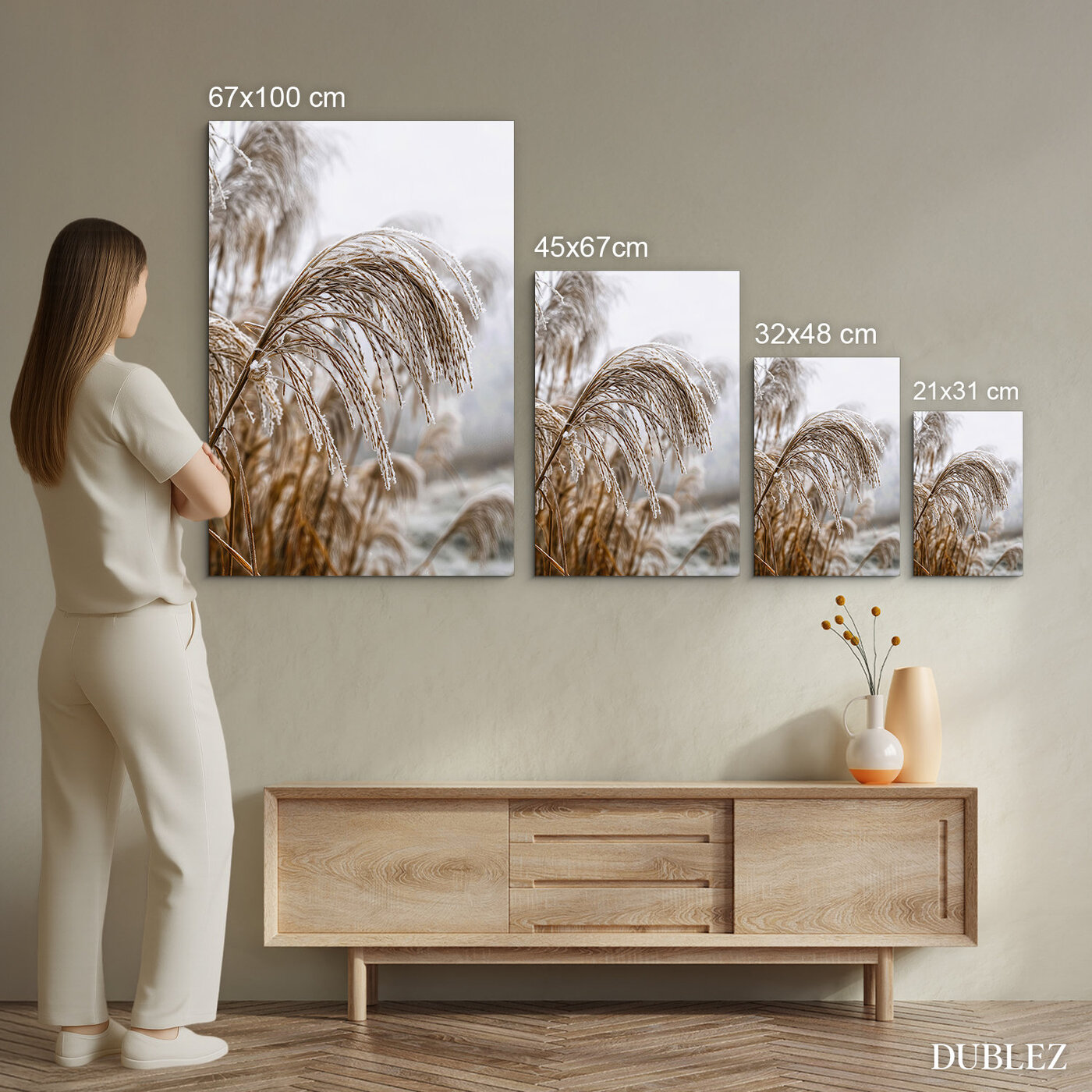 Dřevěný obraz na zeď - Stébla v zimě