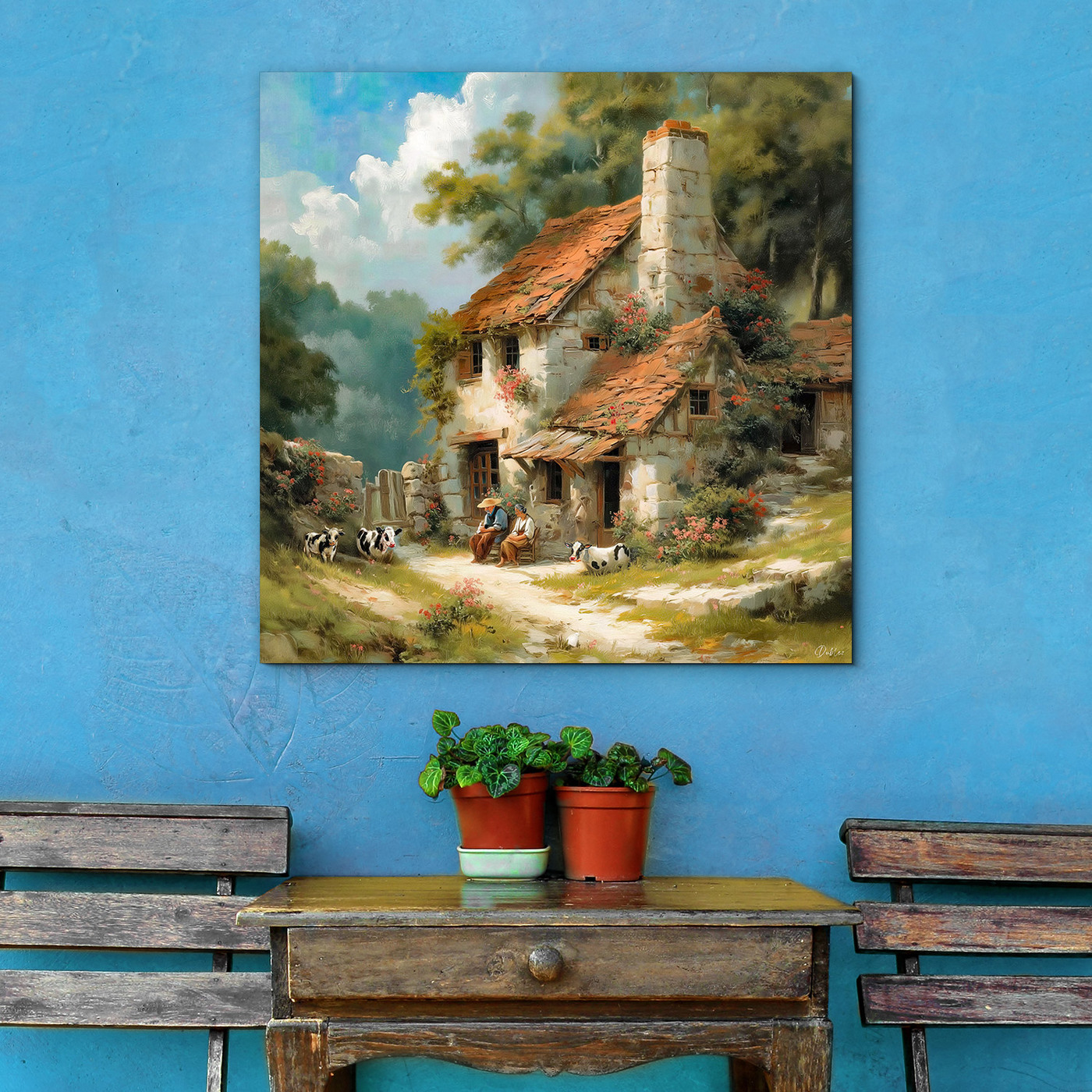 Wooden picture of a country house - Peace in the countryside