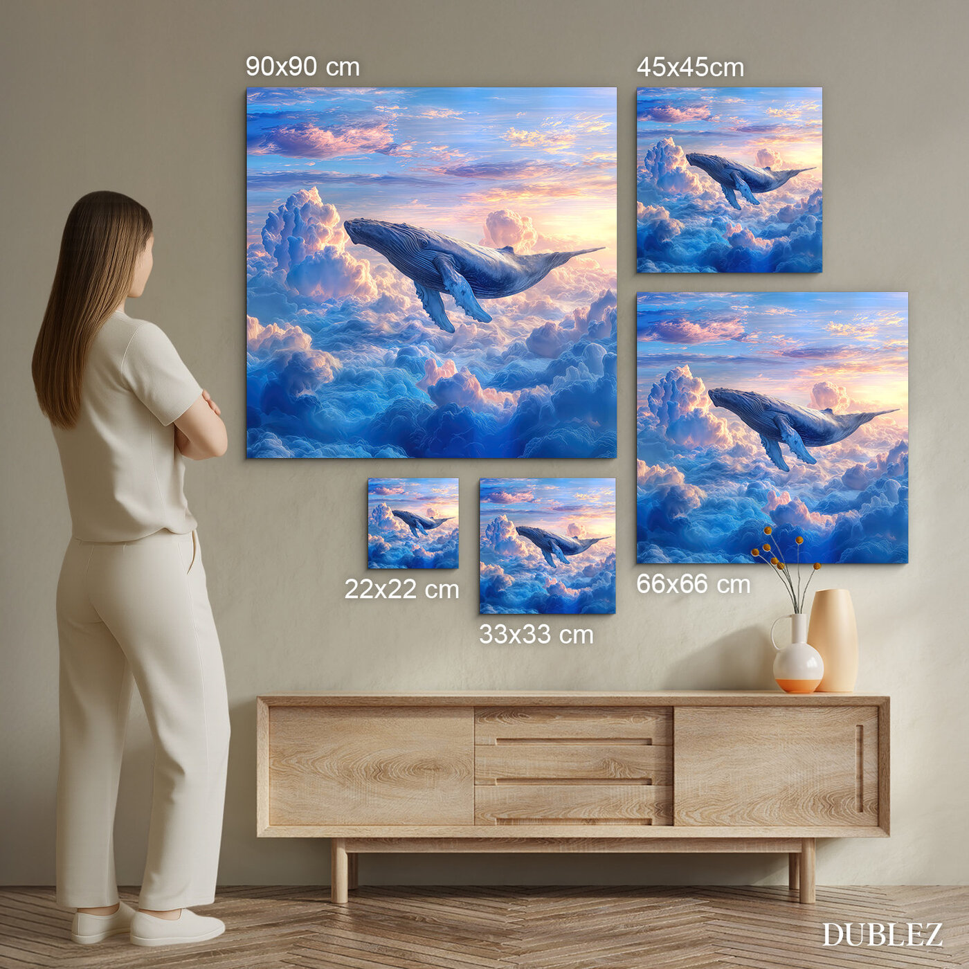 Wooden picture - Whale in the clouds