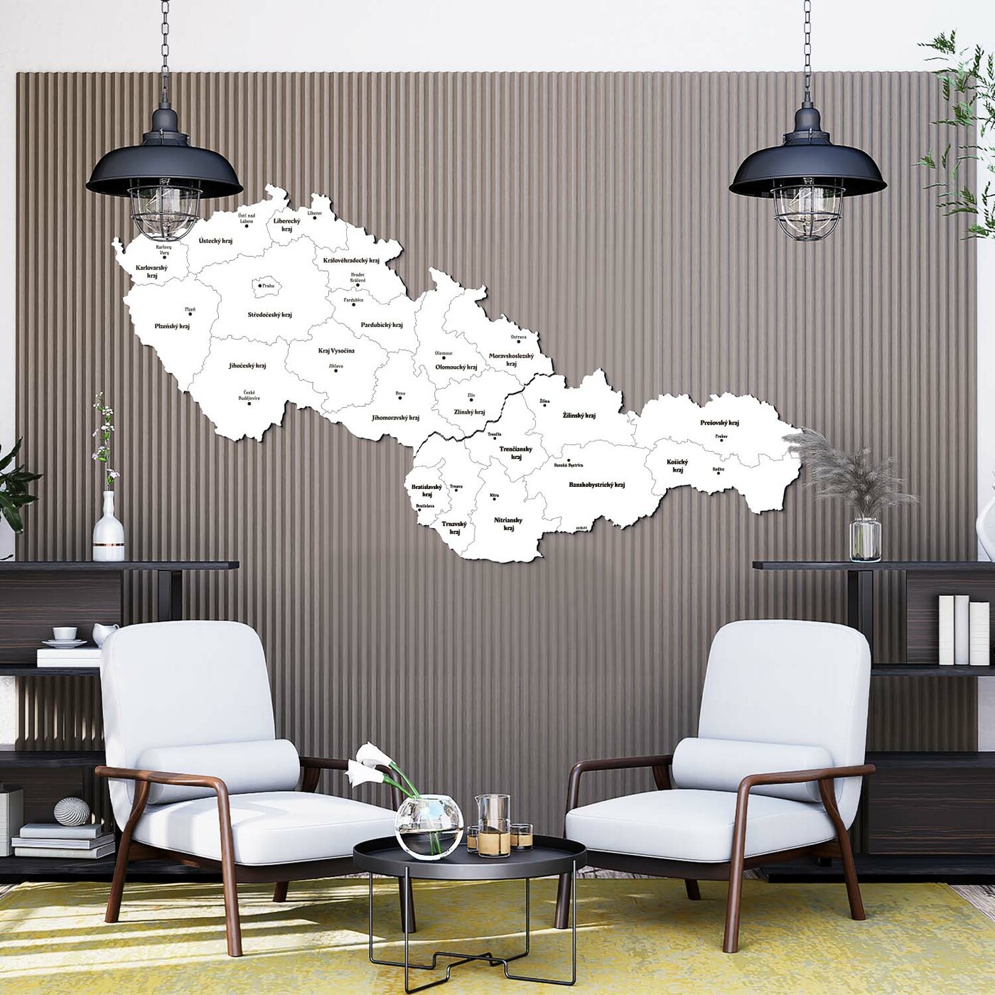 Nástěnné mapy krajů - Česká republika a Slovensko | Bílá