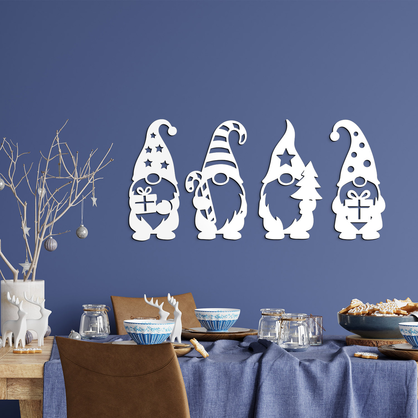 Vyrezávaní vianoční škriatkovia - Sada 4 dekorácií | Biela