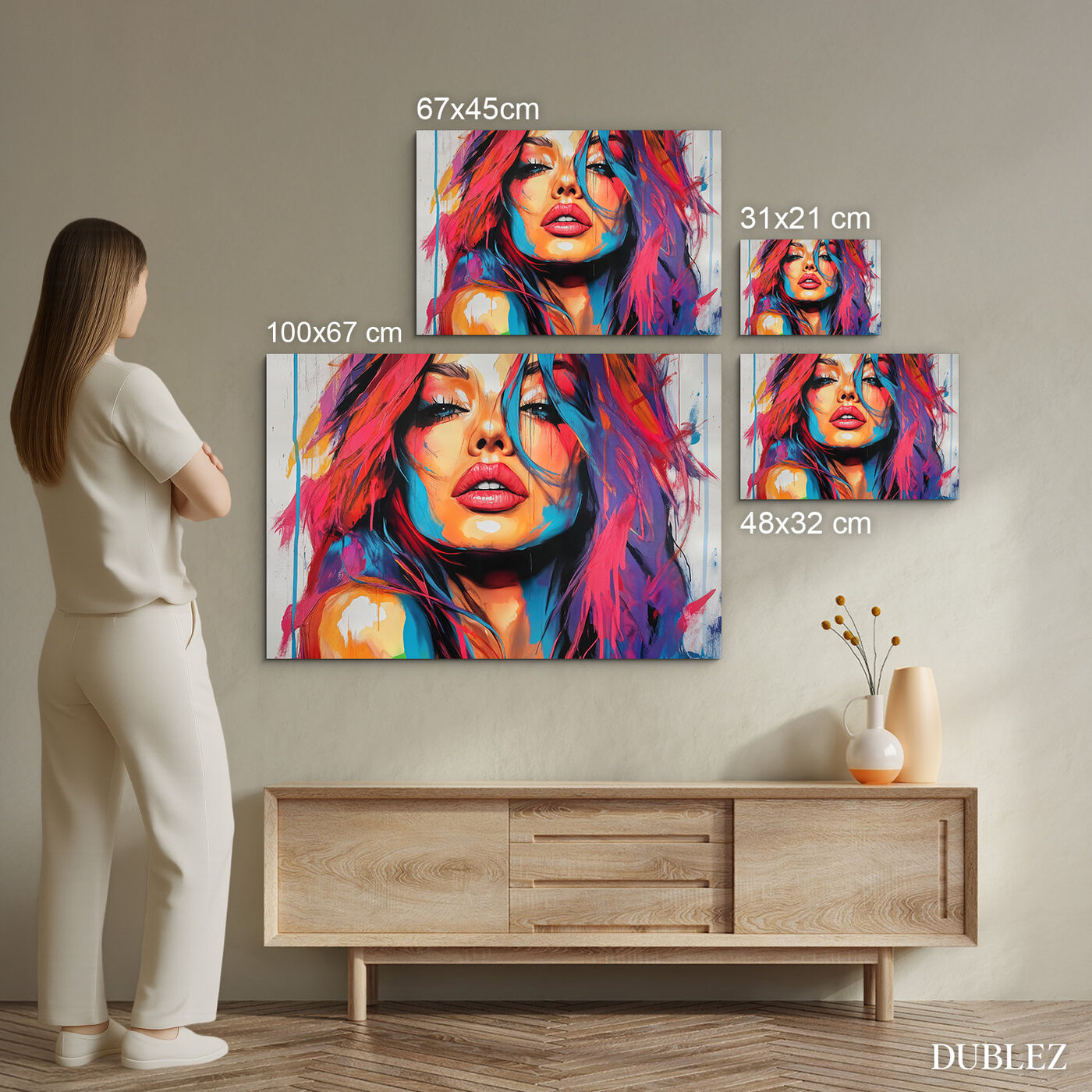 Pop art dřevěný obraz - Žena v barvách