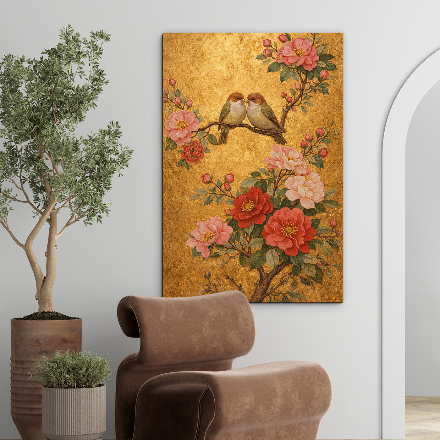 Arany kép madarakkal a folyosóra