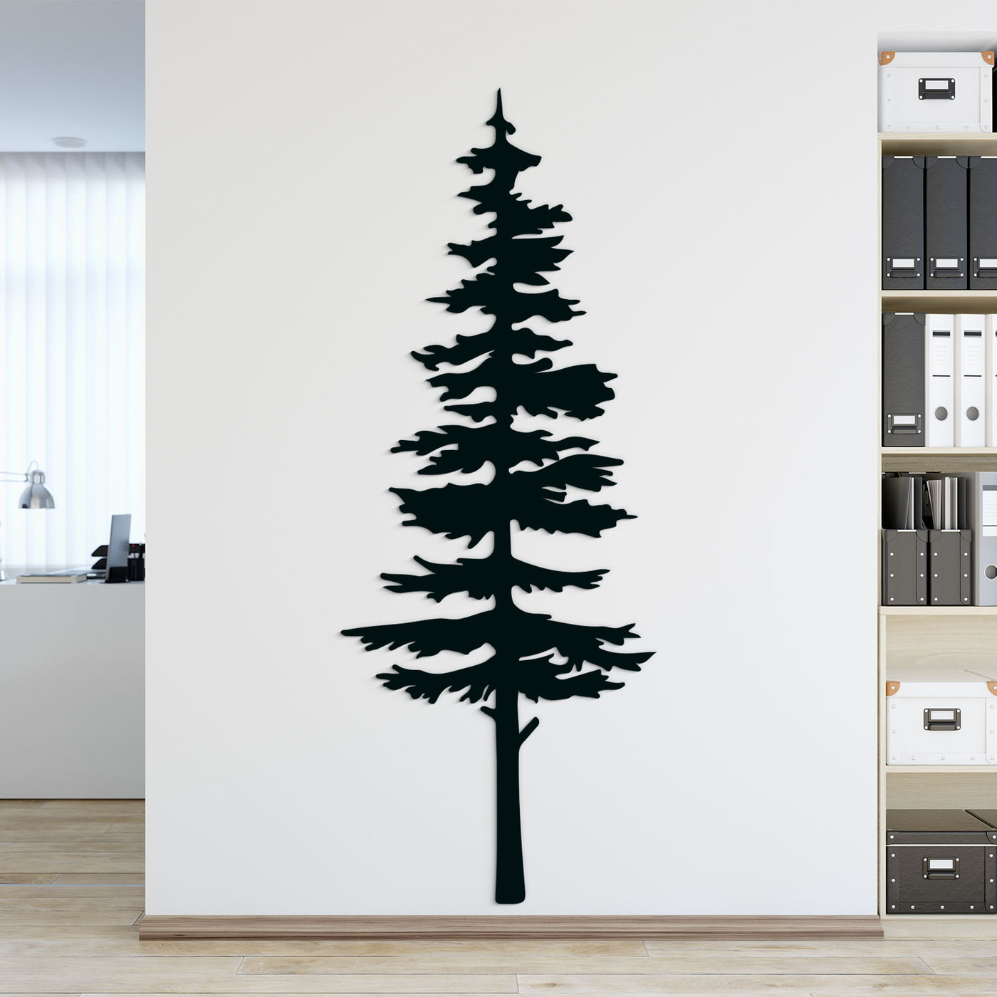 Wooden Tree on the Wall - Conifer | Black