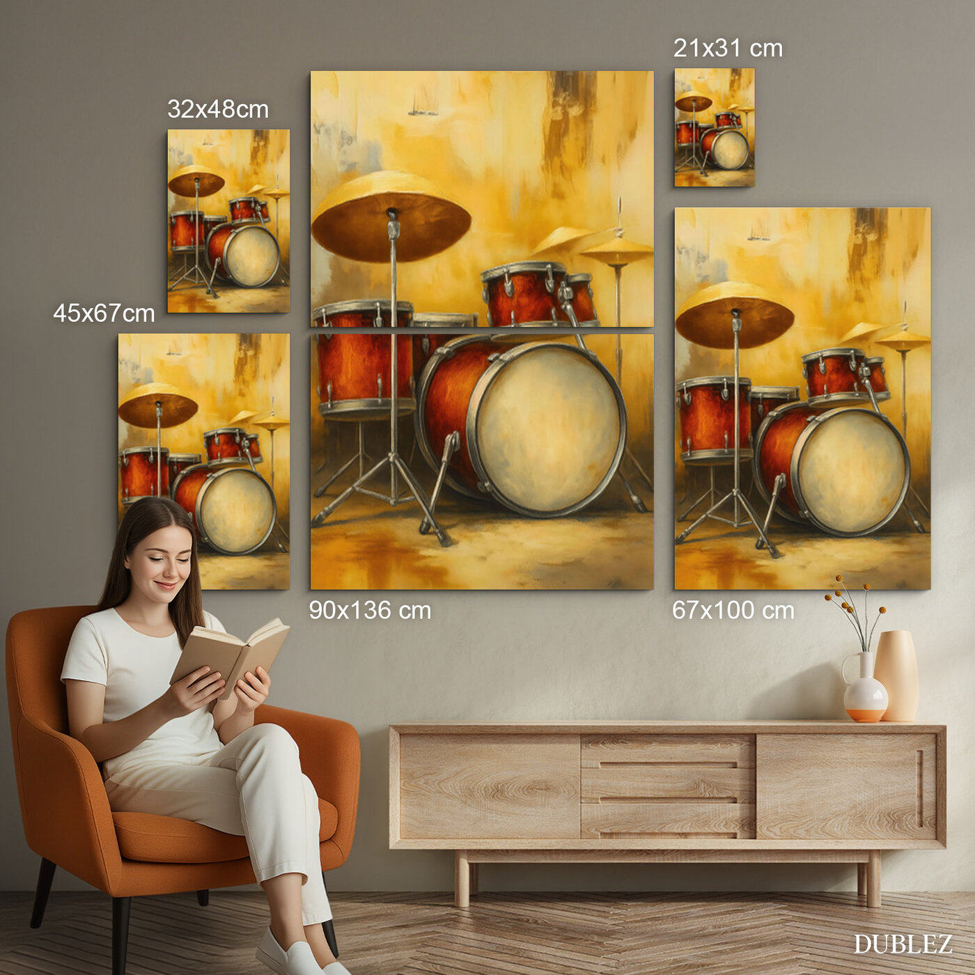 Vintage drevený obraz na stenu - Bicie | 90x136 cm