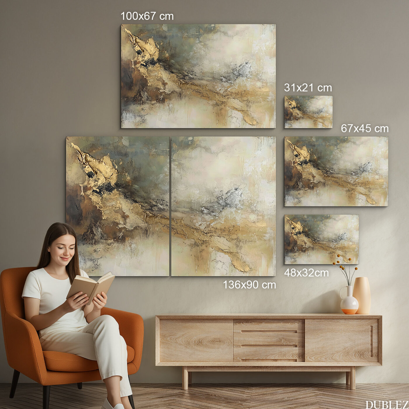 Abstraktný obraz na dreve - Zlatá elegancia