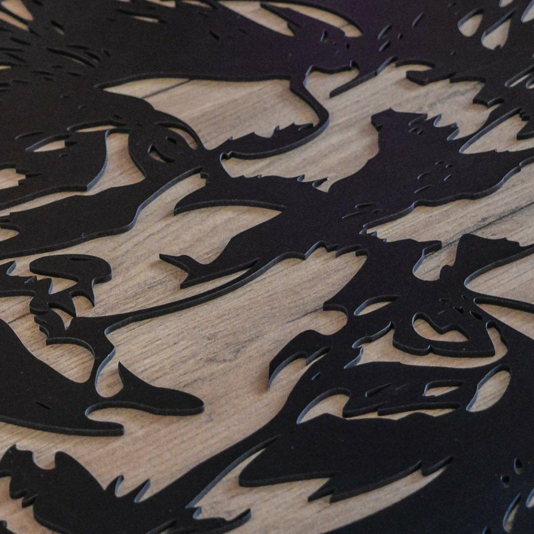 Modern Wooden Wall Art - Lion | Tobacco oak / Black