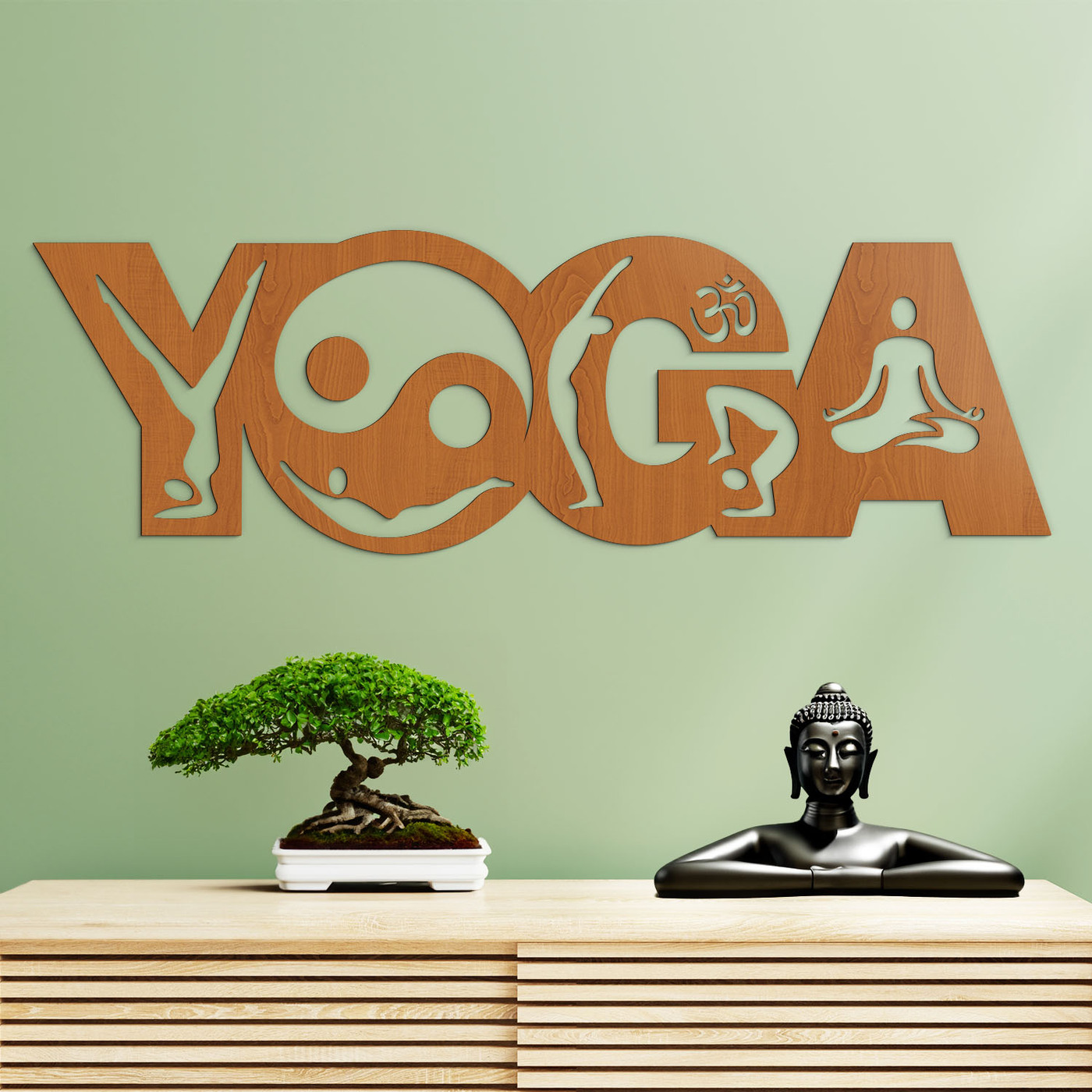 Wooden Wall Art - Yoga | Cherry