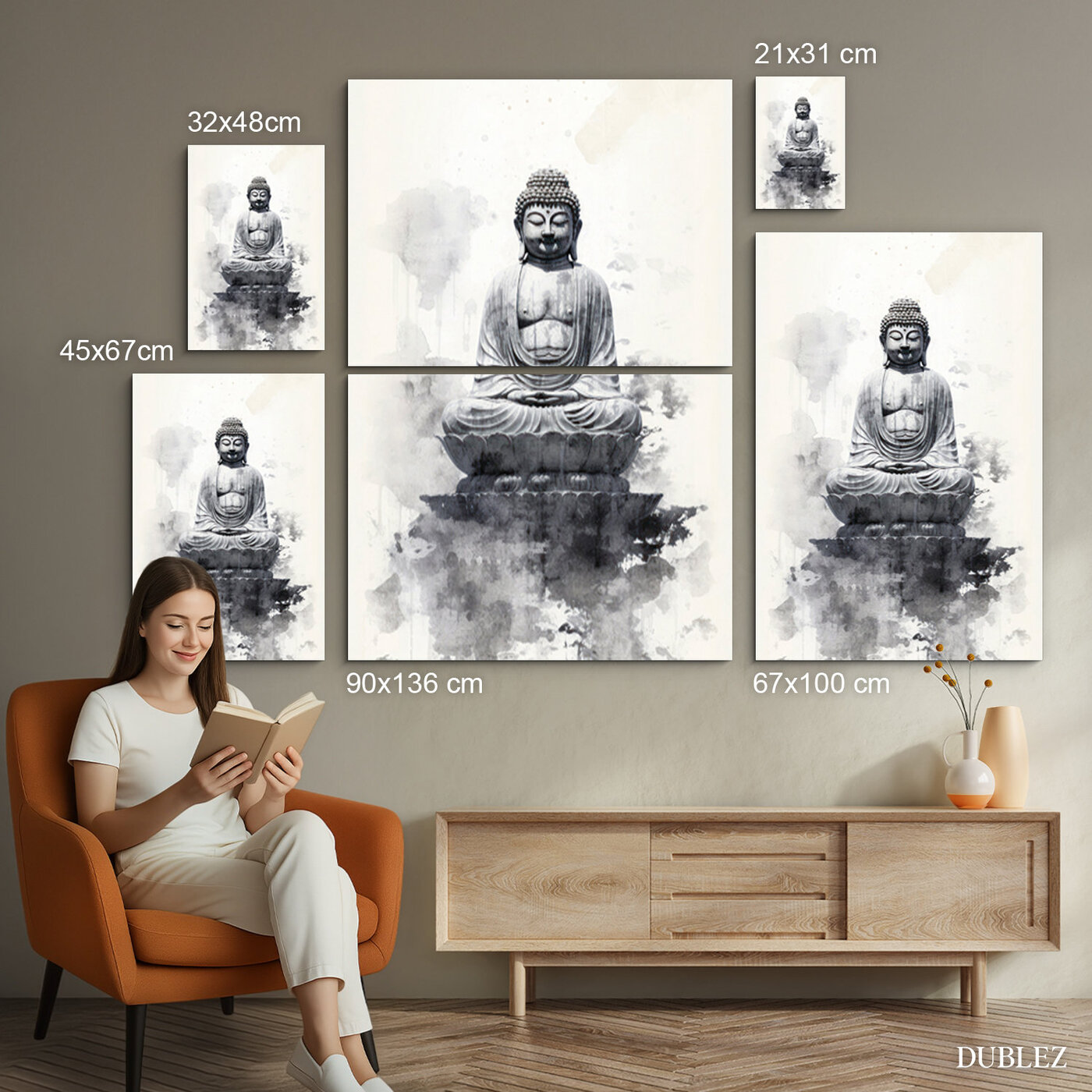 Čiernobiely obraz - Buddha | 90x136 cm