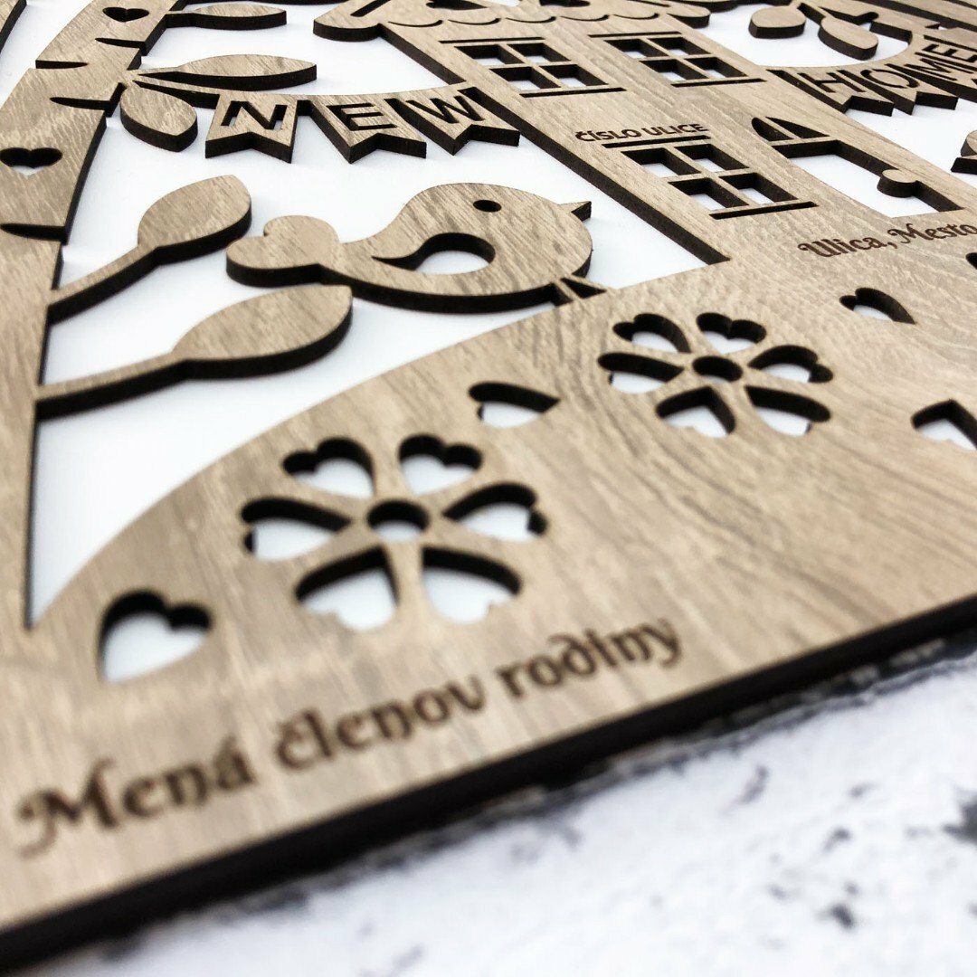 Wooden Wall Art with Custom Text - Our Home | Oak Sonoma / White