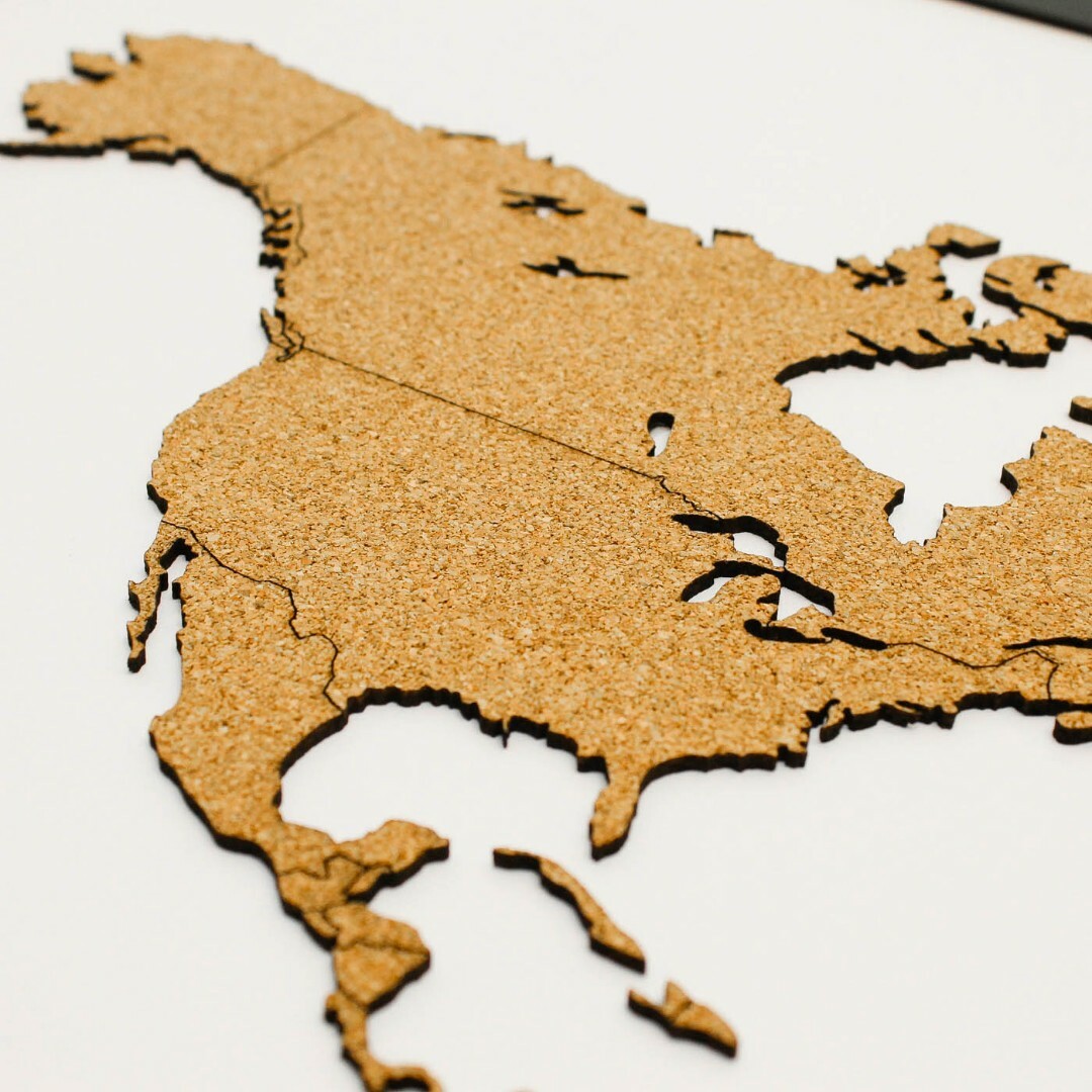 Cork World Map with Borders on the Wall