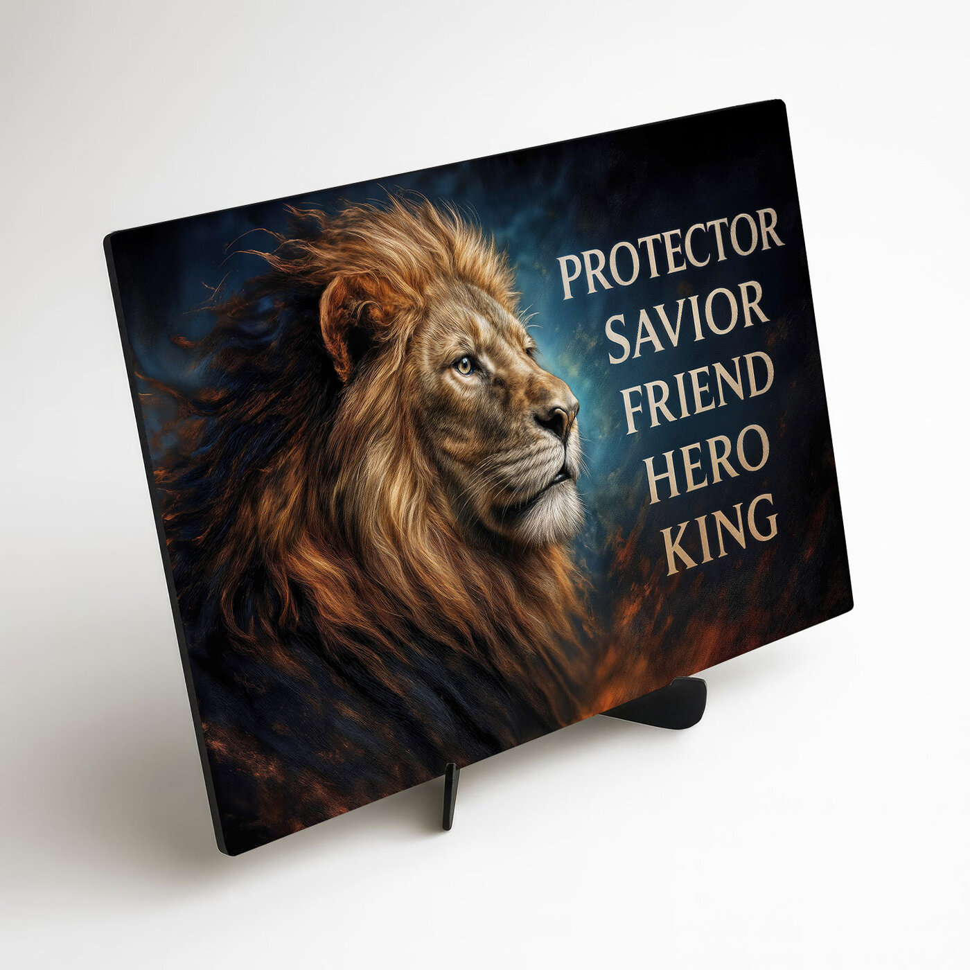 Drevený obraz - Lev - Protector, Savior, Friend, Hero, King