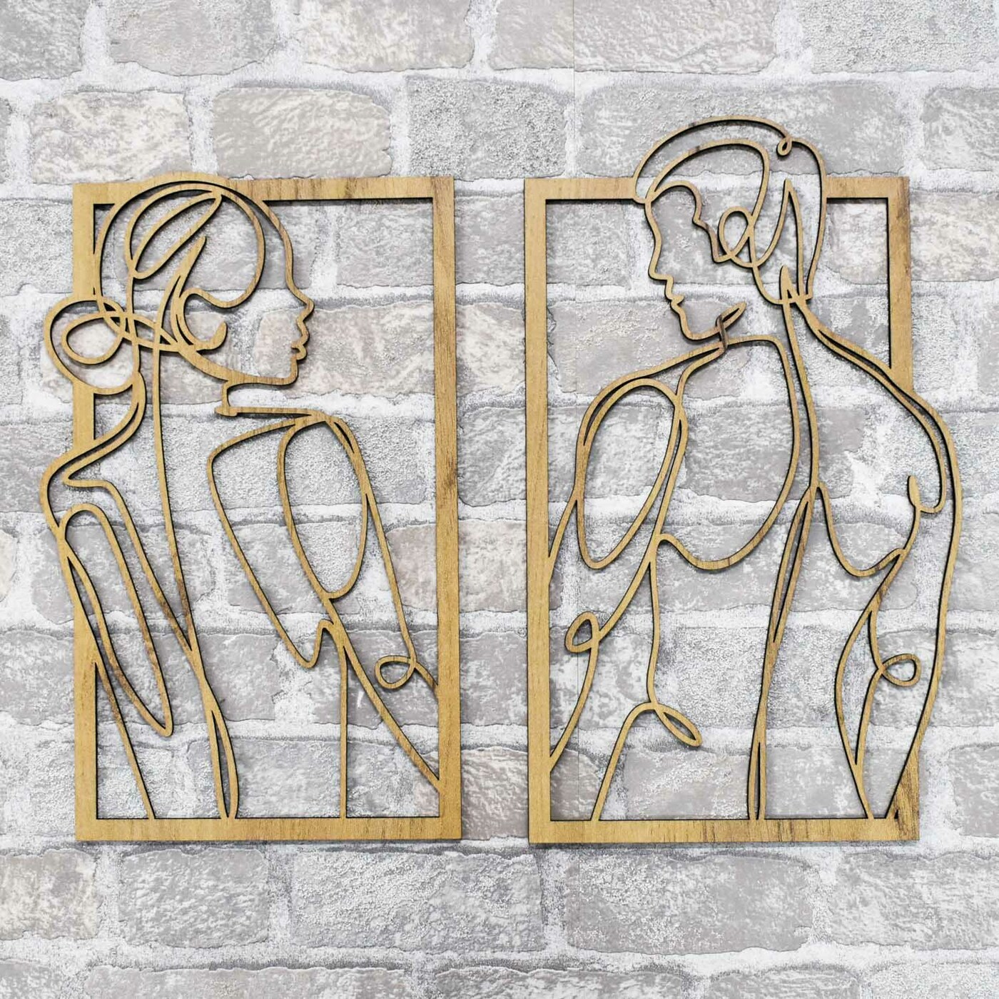 Wooden Wall Art - Man and Woman | Gold Craft Oak