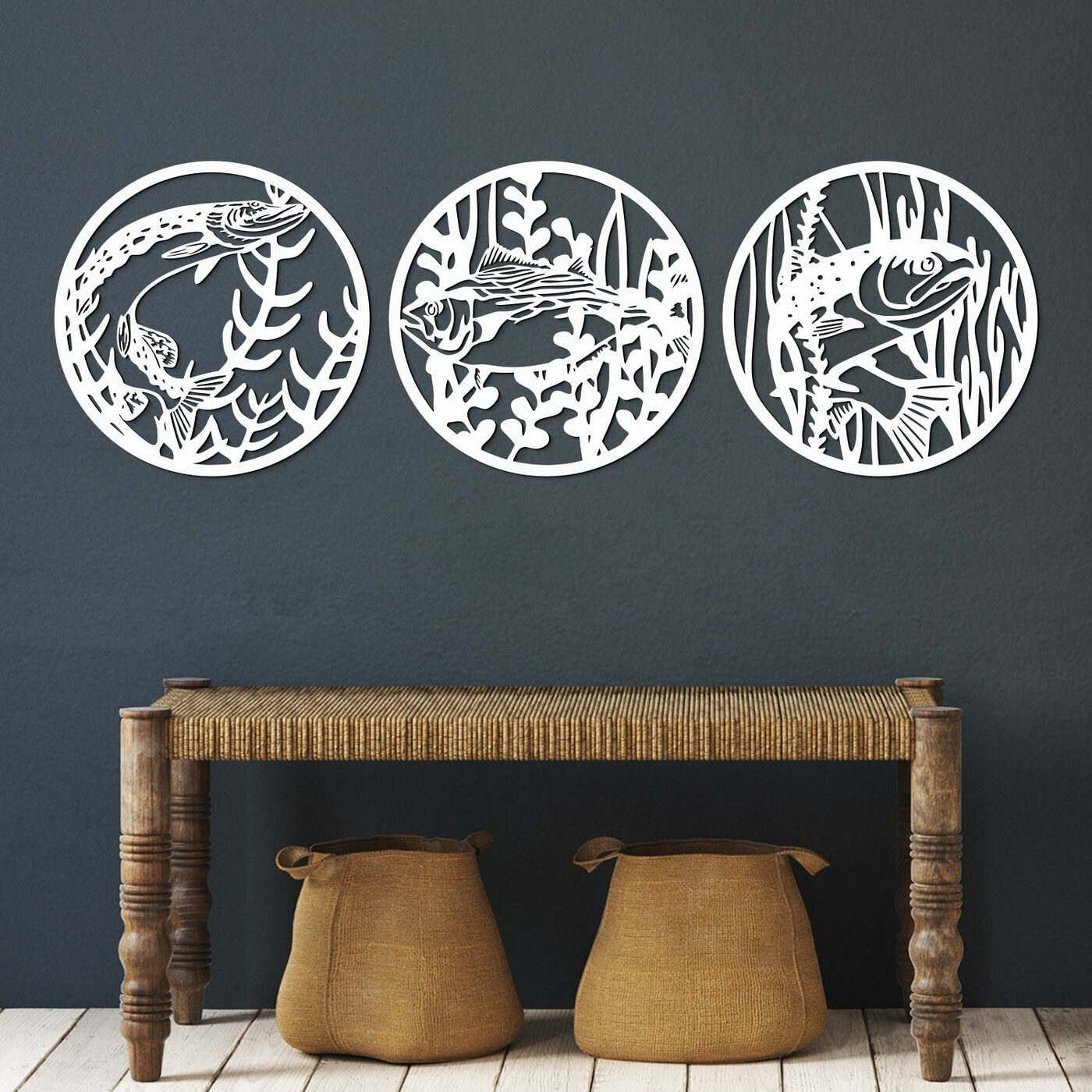 Set of Wooden Wall Arts - Fishes | White