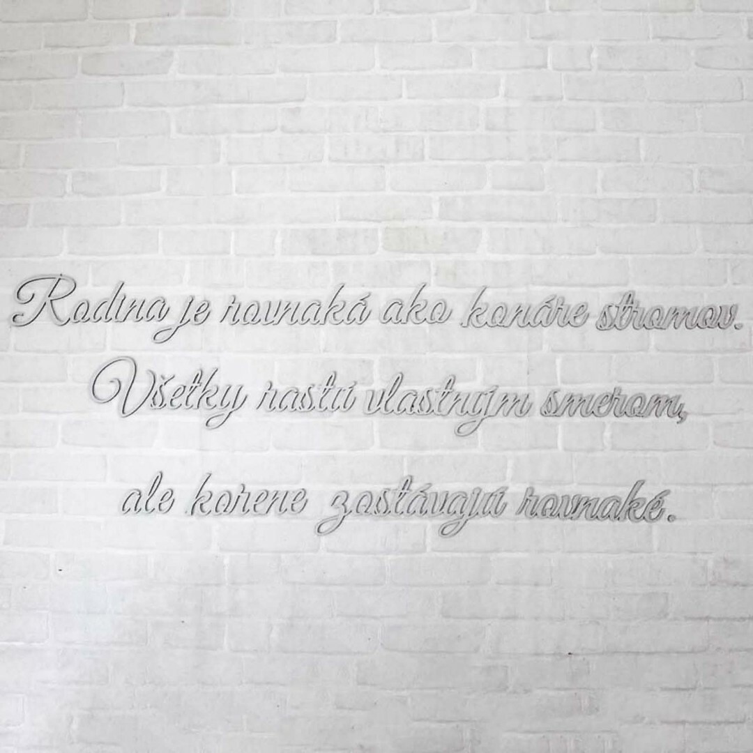 Drevená samolepka na stenu - citát o rodine | Strieborná