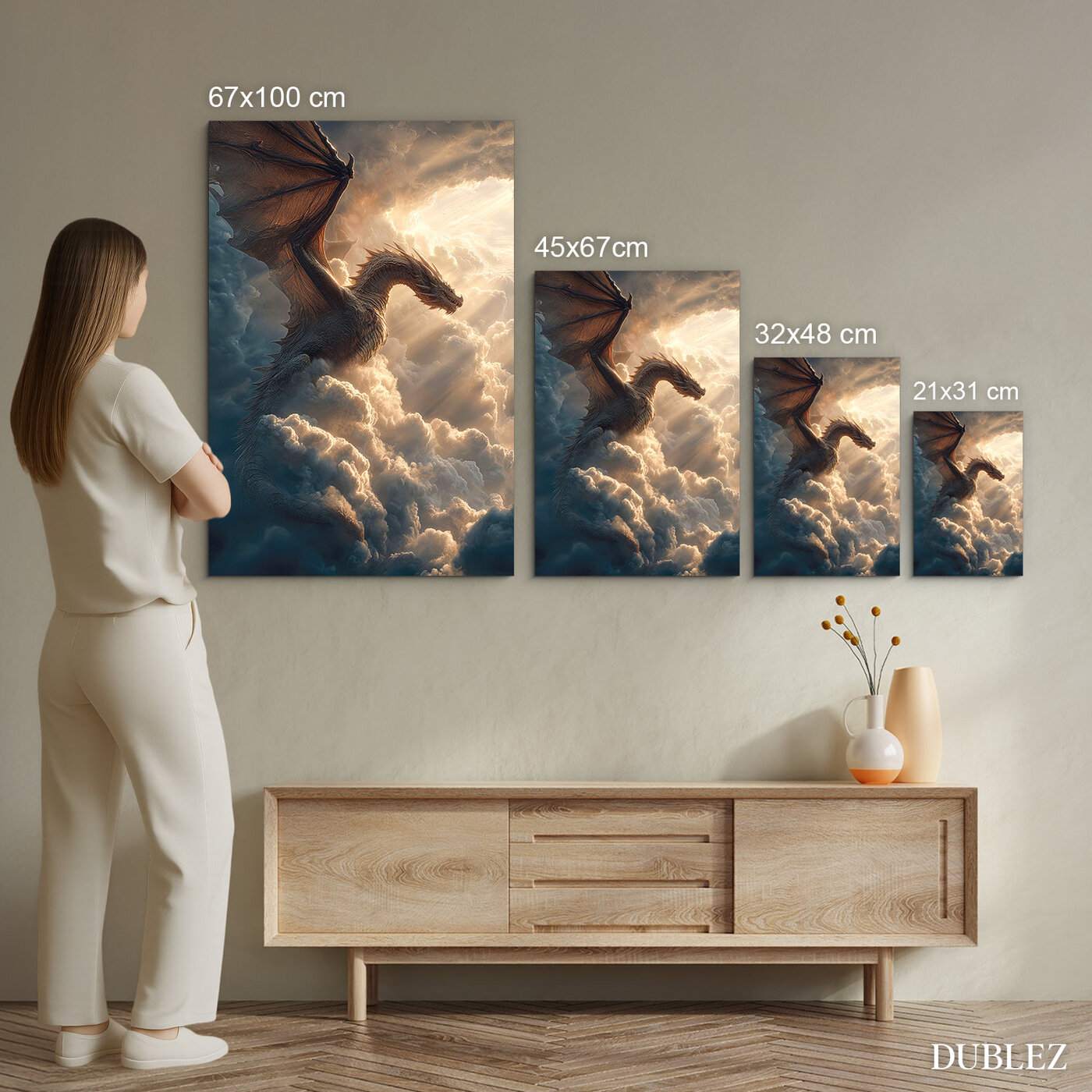 Drevený obraz na stenu - Drak v oblakoch