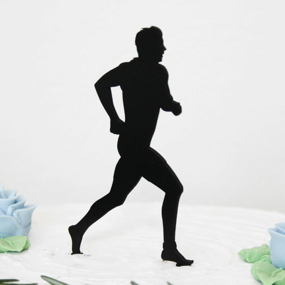 Drevený zápich na tortu s menom - Bežec muž | Čierna