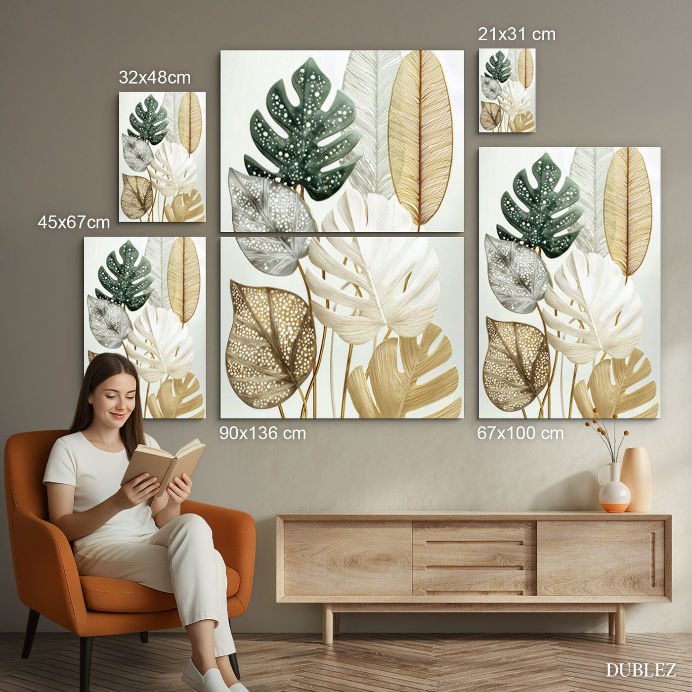 Design painting - Leaves | 90x136 cm