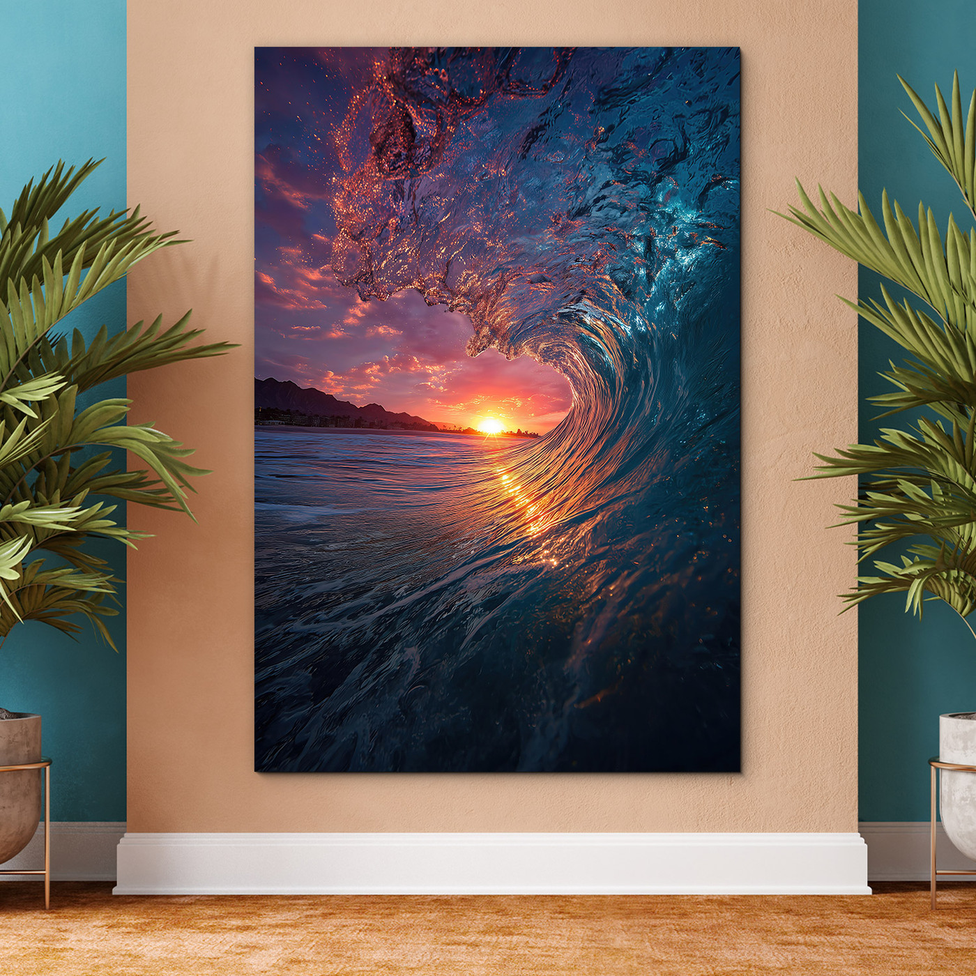 Colorful painting - Sea wave at sunset