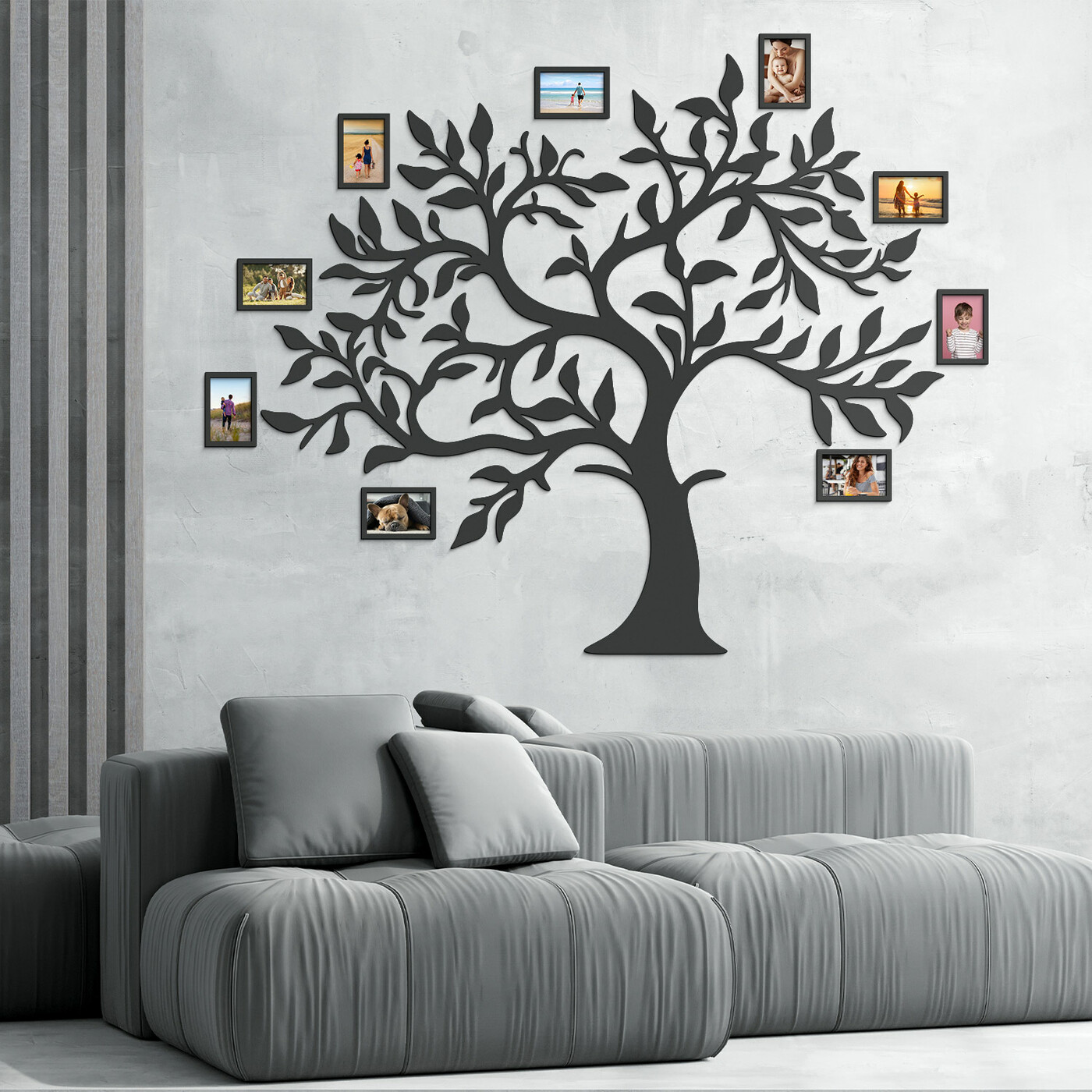 Dřevěná samolepka na zeď - Strom s fotkami | Antracitově-šedá