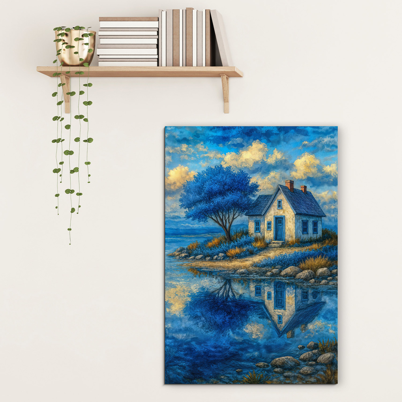 Blue wall painting - Country house by the water