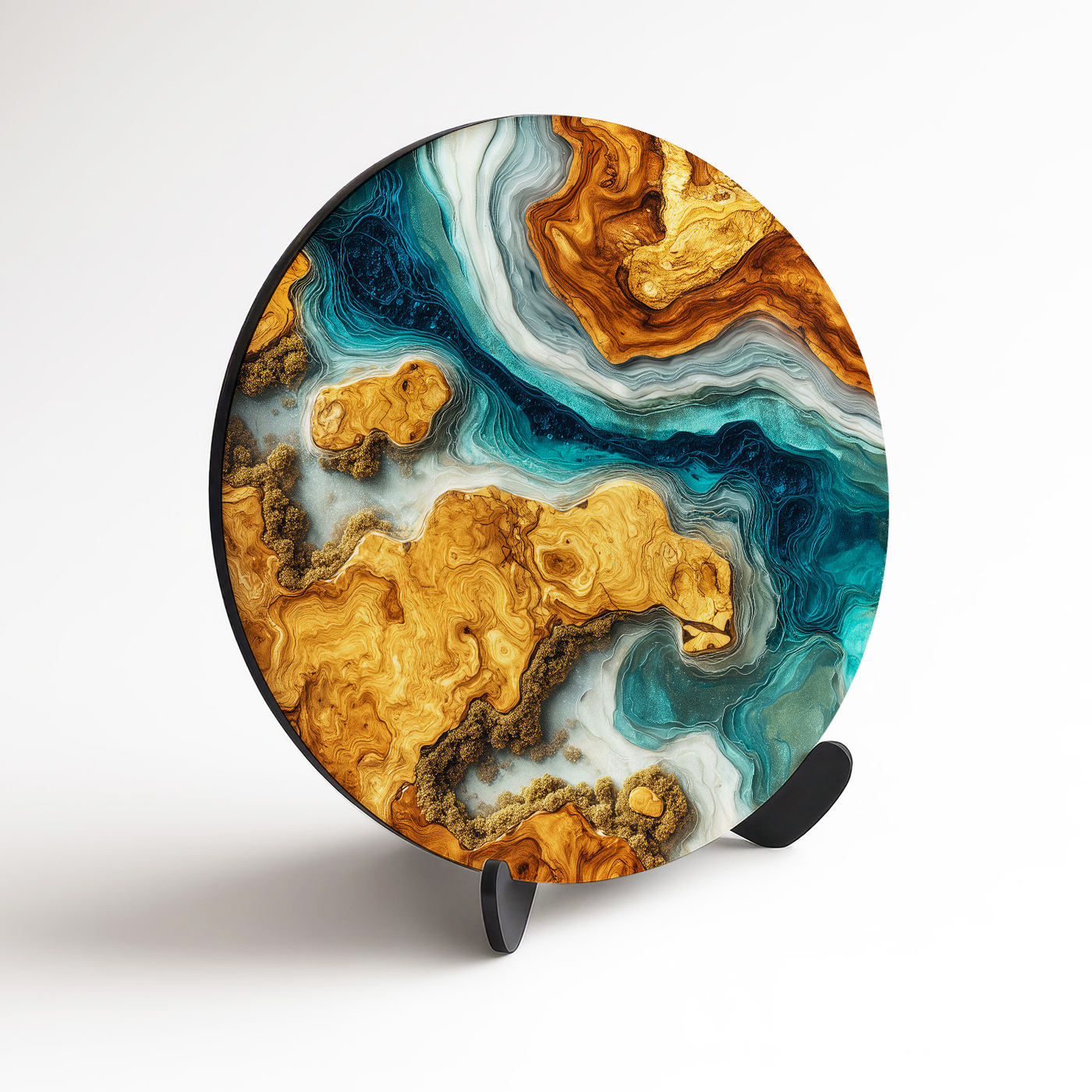 Round image with epoxy and wood effect