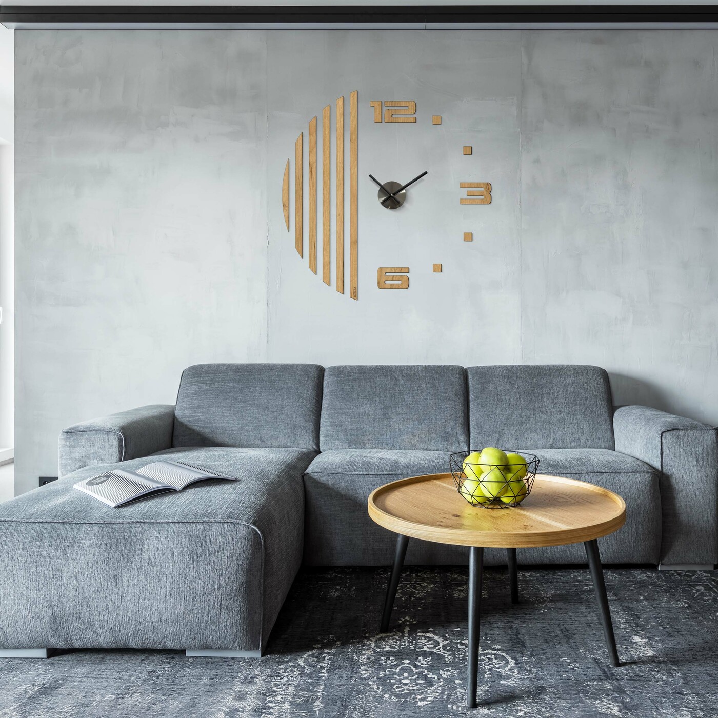 Large 3D Wall Clock - Slats | Gold Craft Oak