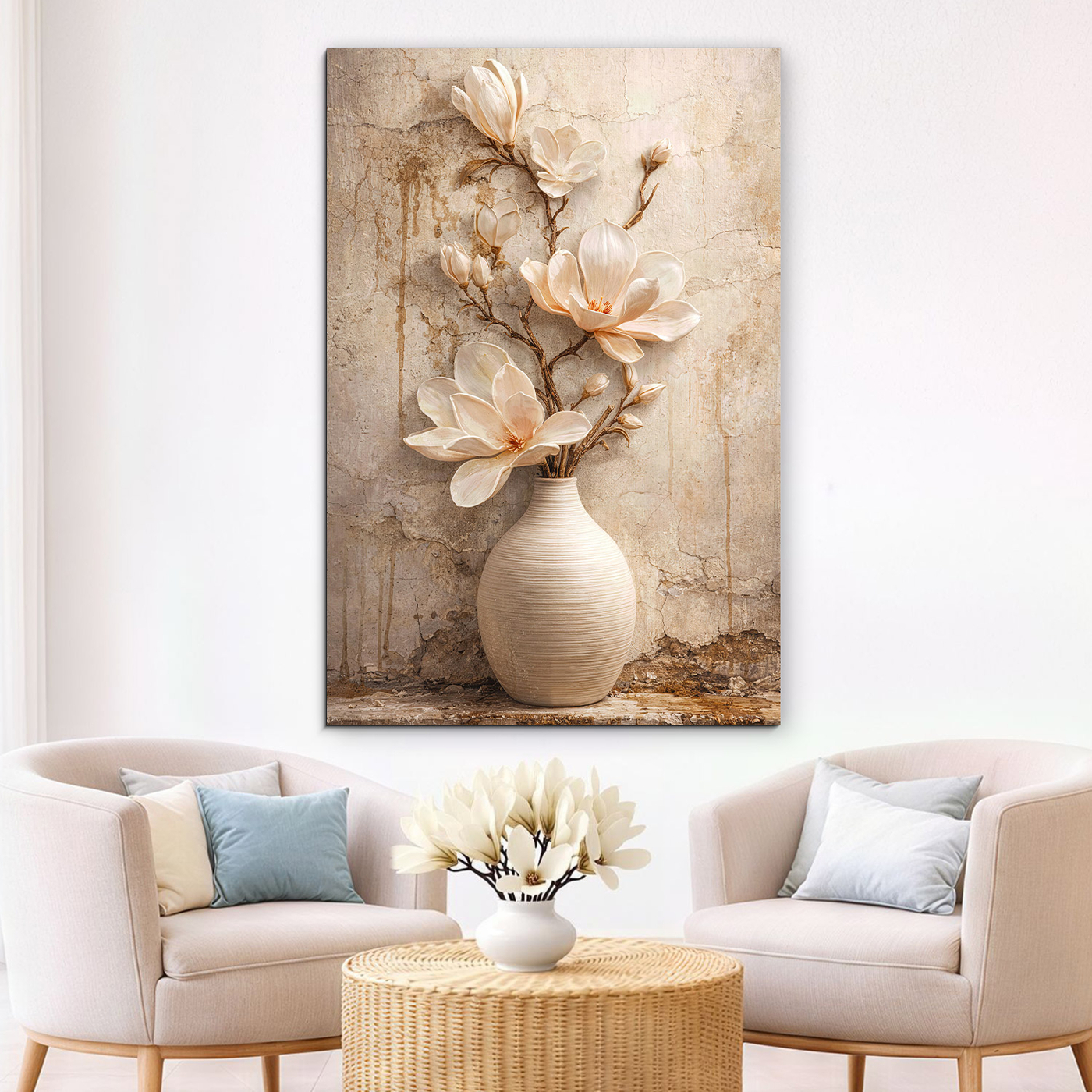 Obraz bílých magnólií ve váze