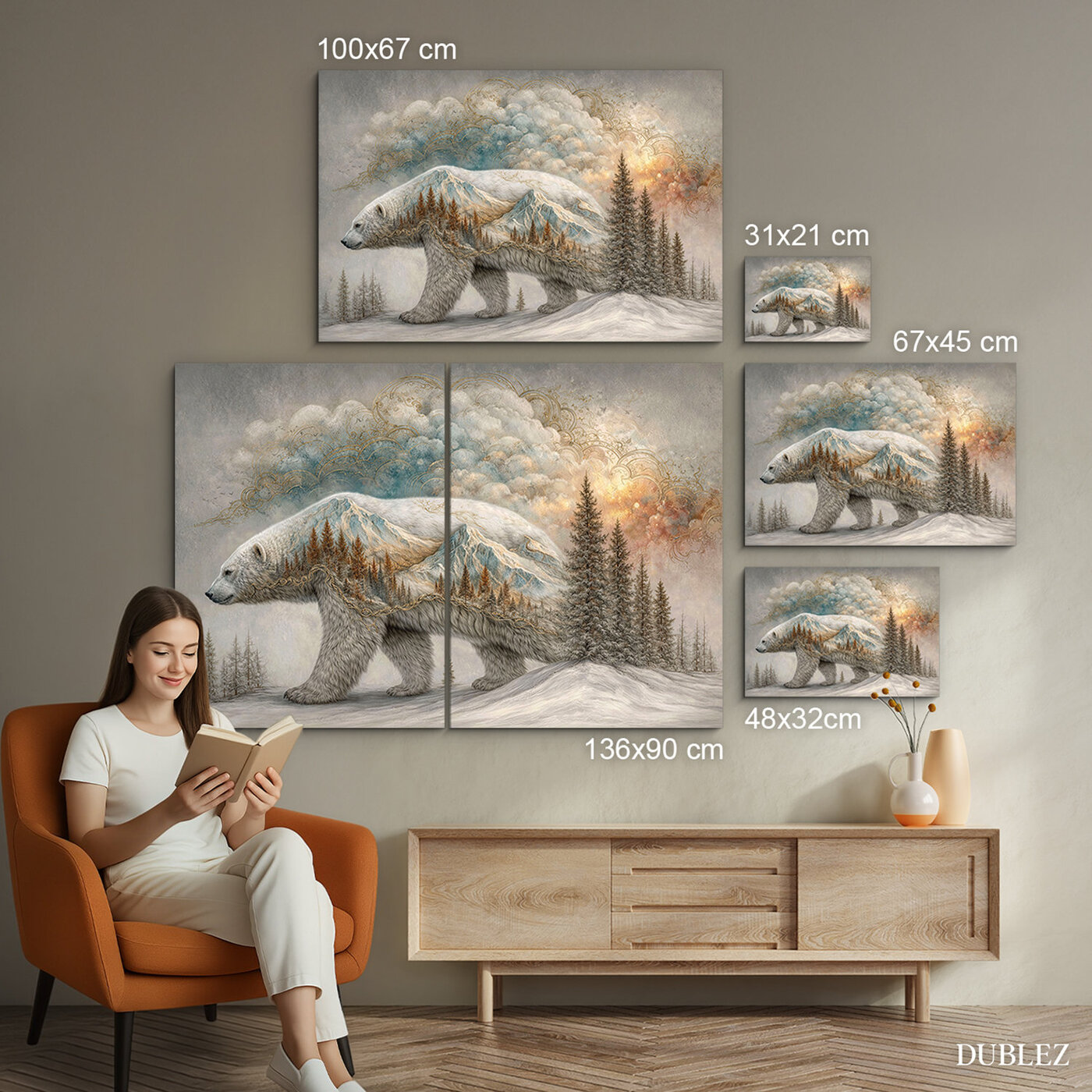 Drevený obraz - Ľadový medveď severu | 136x90 cm