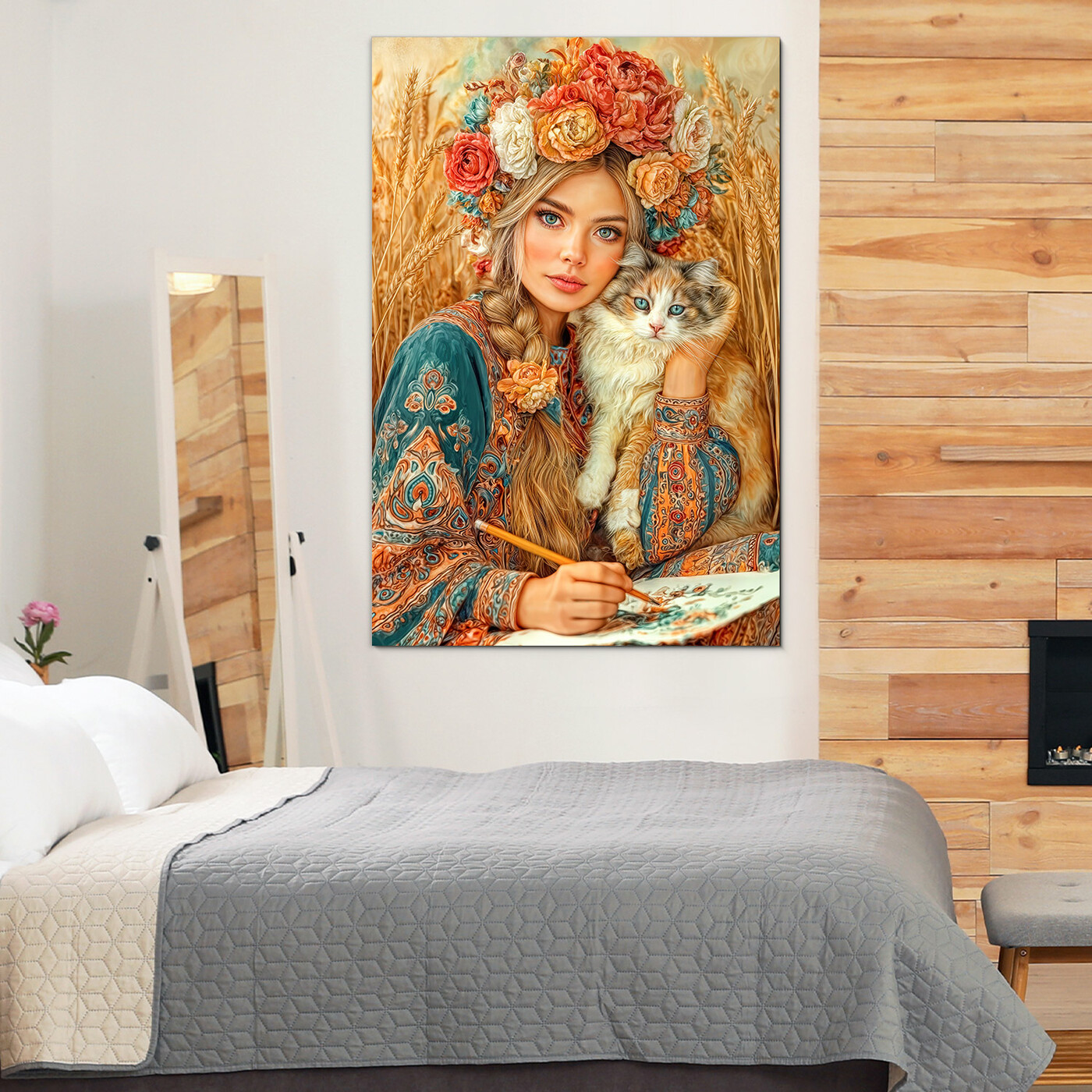 Folk image on wood - Slavic woman