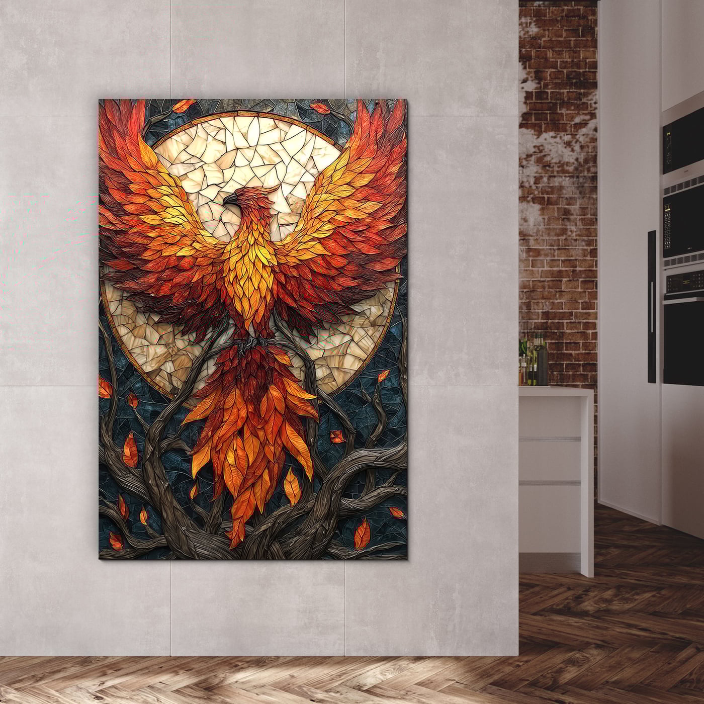 Mozaikový obraz na dreve - Vitrážny fénix