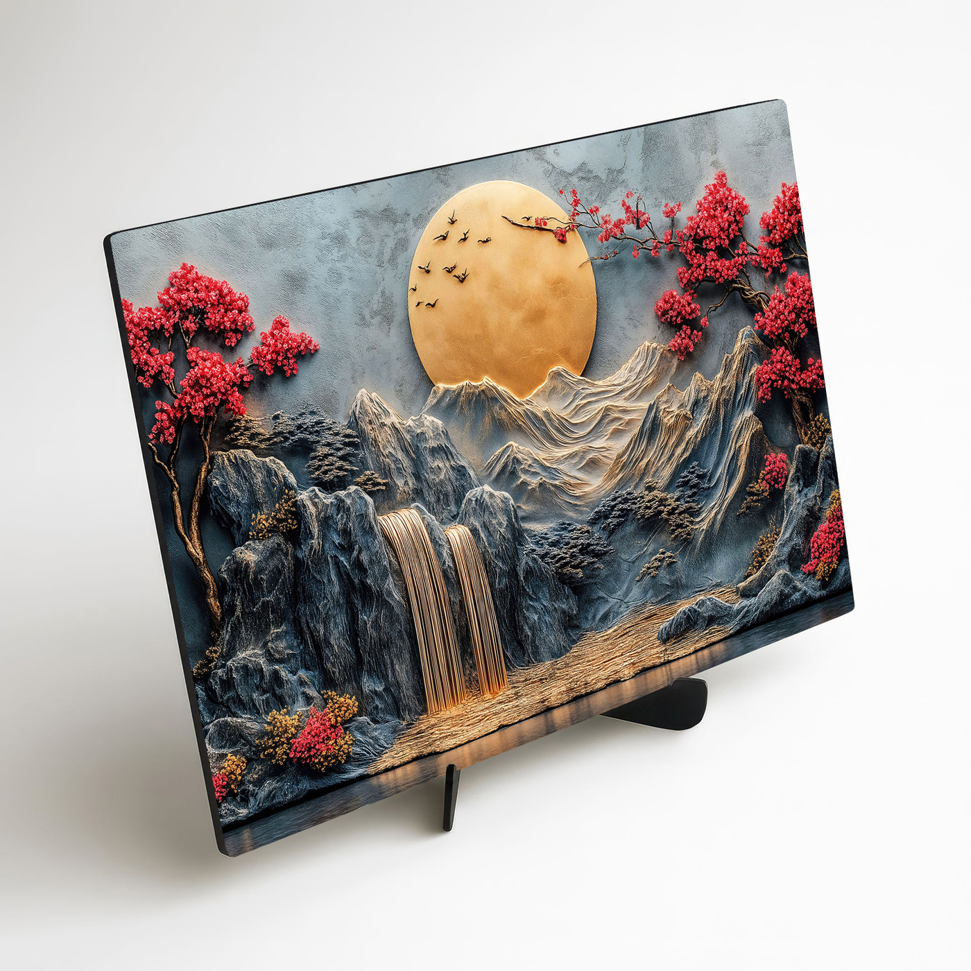 Dřevěný obraz - Zlatý měsíc nad vodopádem