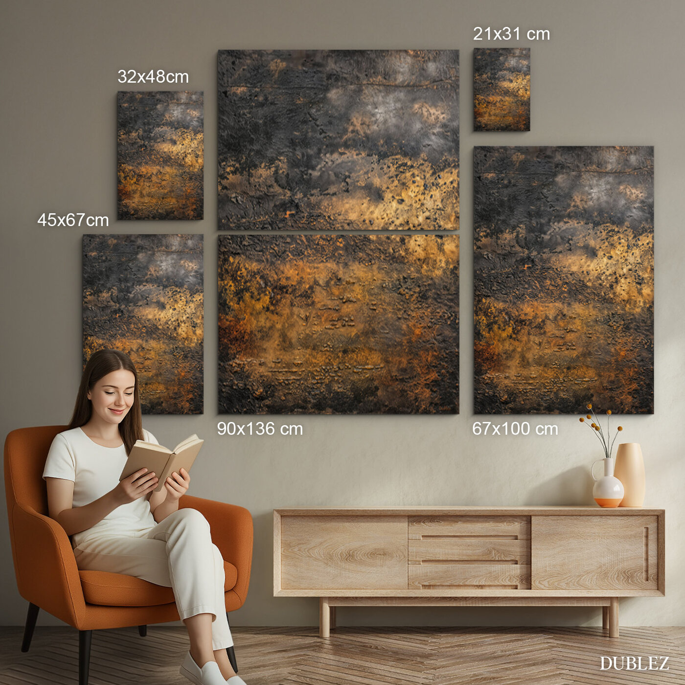 Abstraktný obraz do loftu - Surové zlato a hrdza