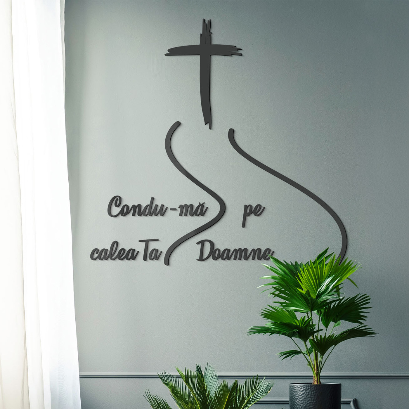 Citat biblic din lemn - Condu-mă pe calea Ta, Doamne | Gri antracit