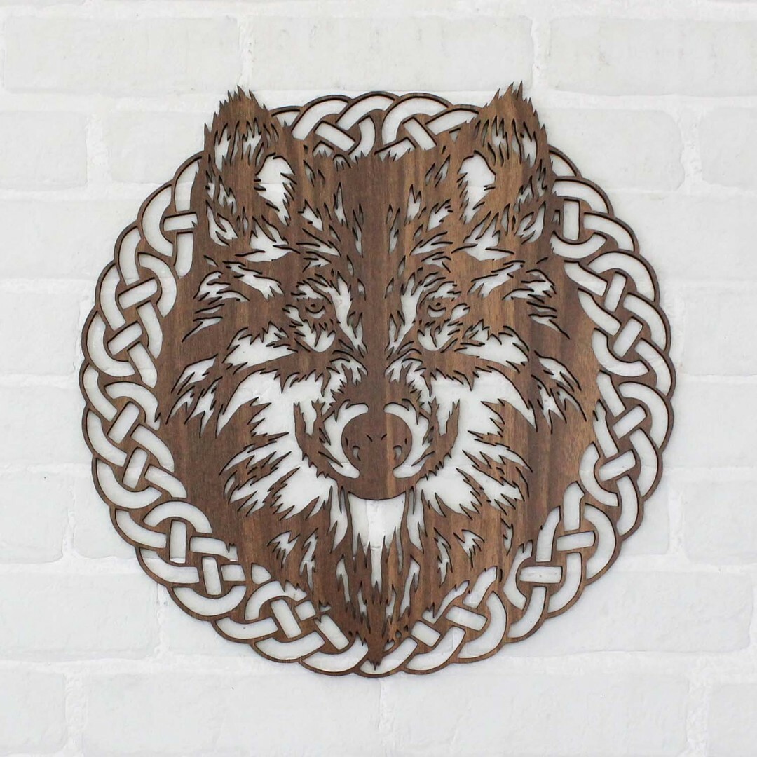 Wooden Wall Art - Wolf in Frame | Walnut