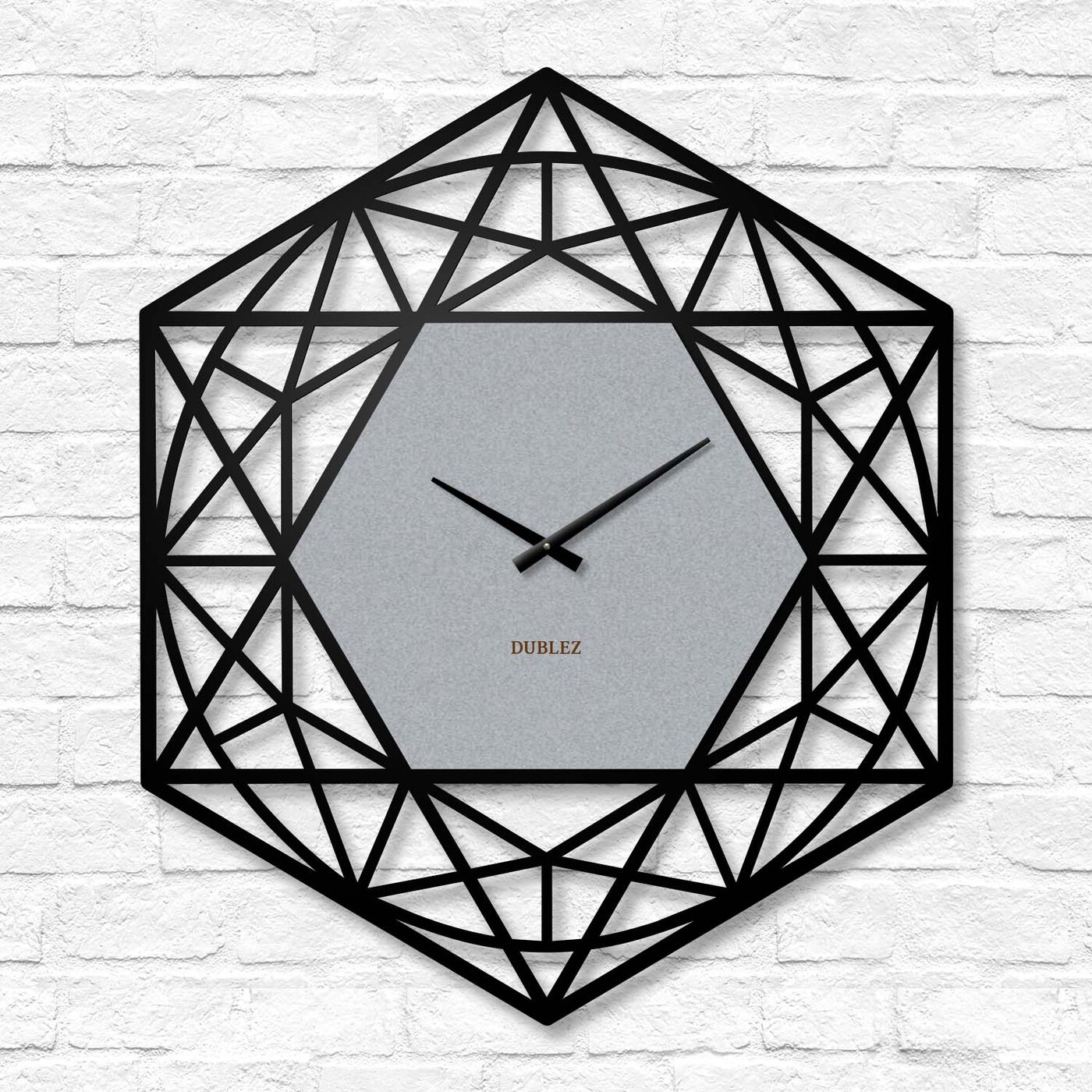 Geometrické hodiny na stenu - Polygón | Strieborná