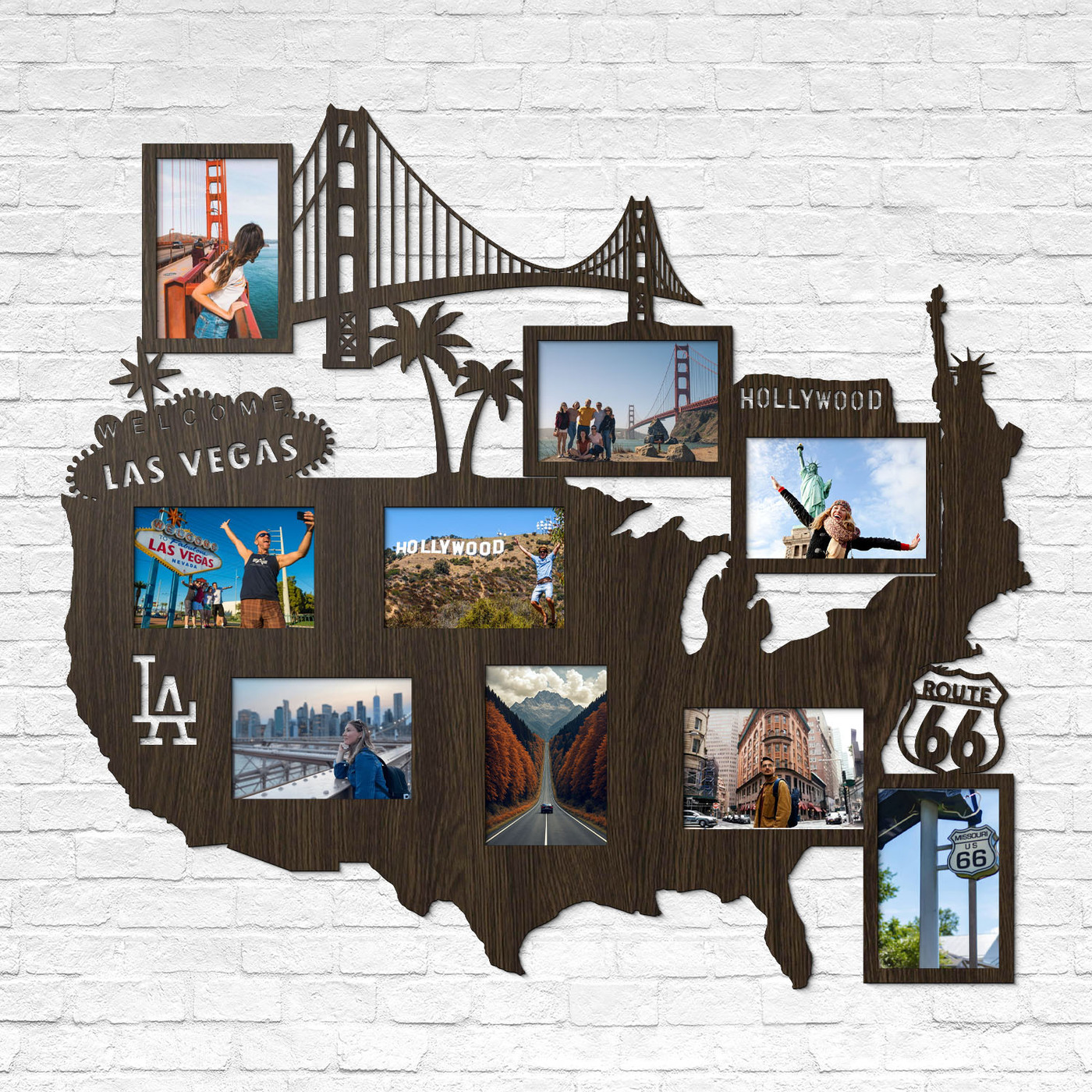 Wooden wall photo frame - Map of the USA | Wenge